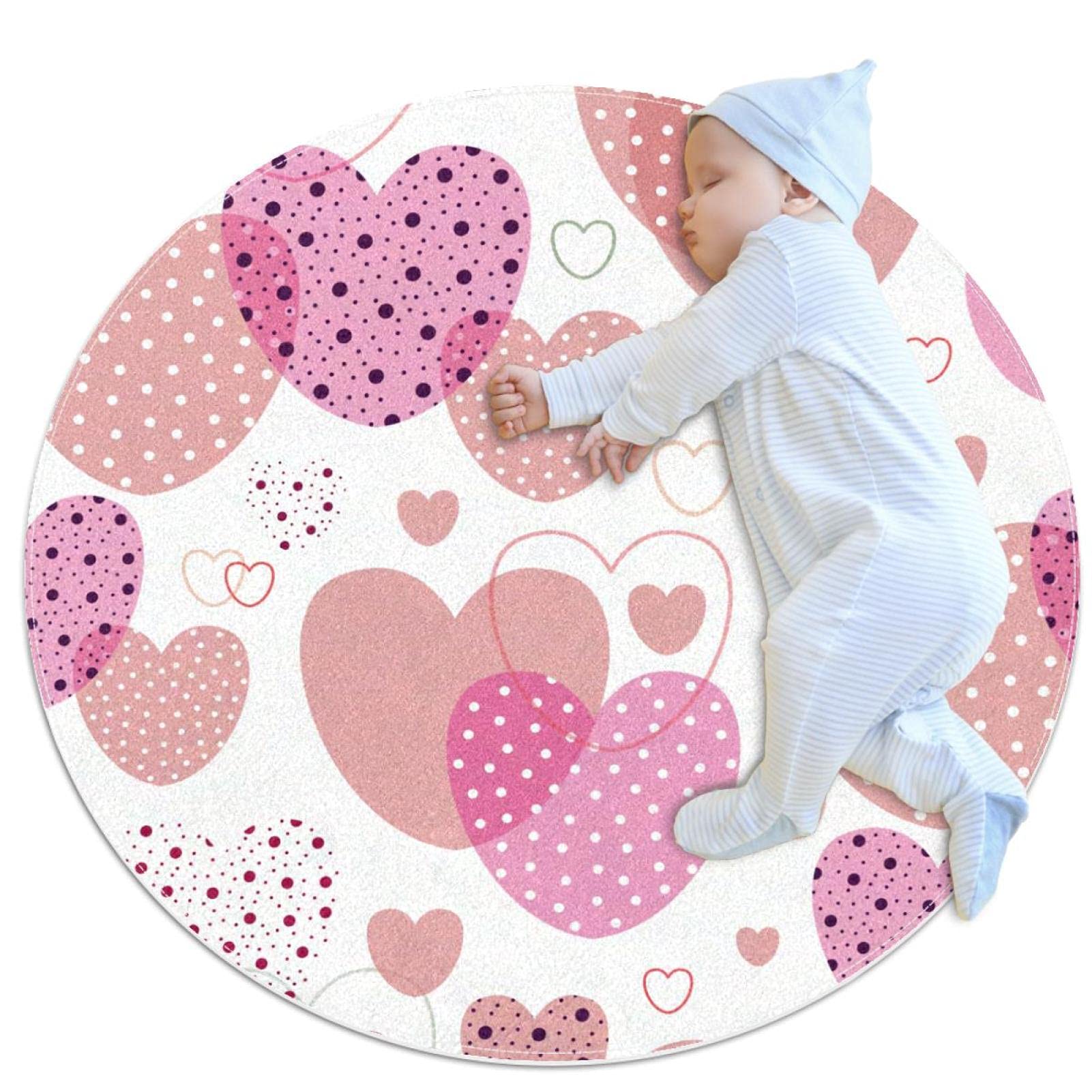 Tapis de jeu pour enfants rond rose en forme de cœur JDEZ 80x80cm pour décoration chambre fille