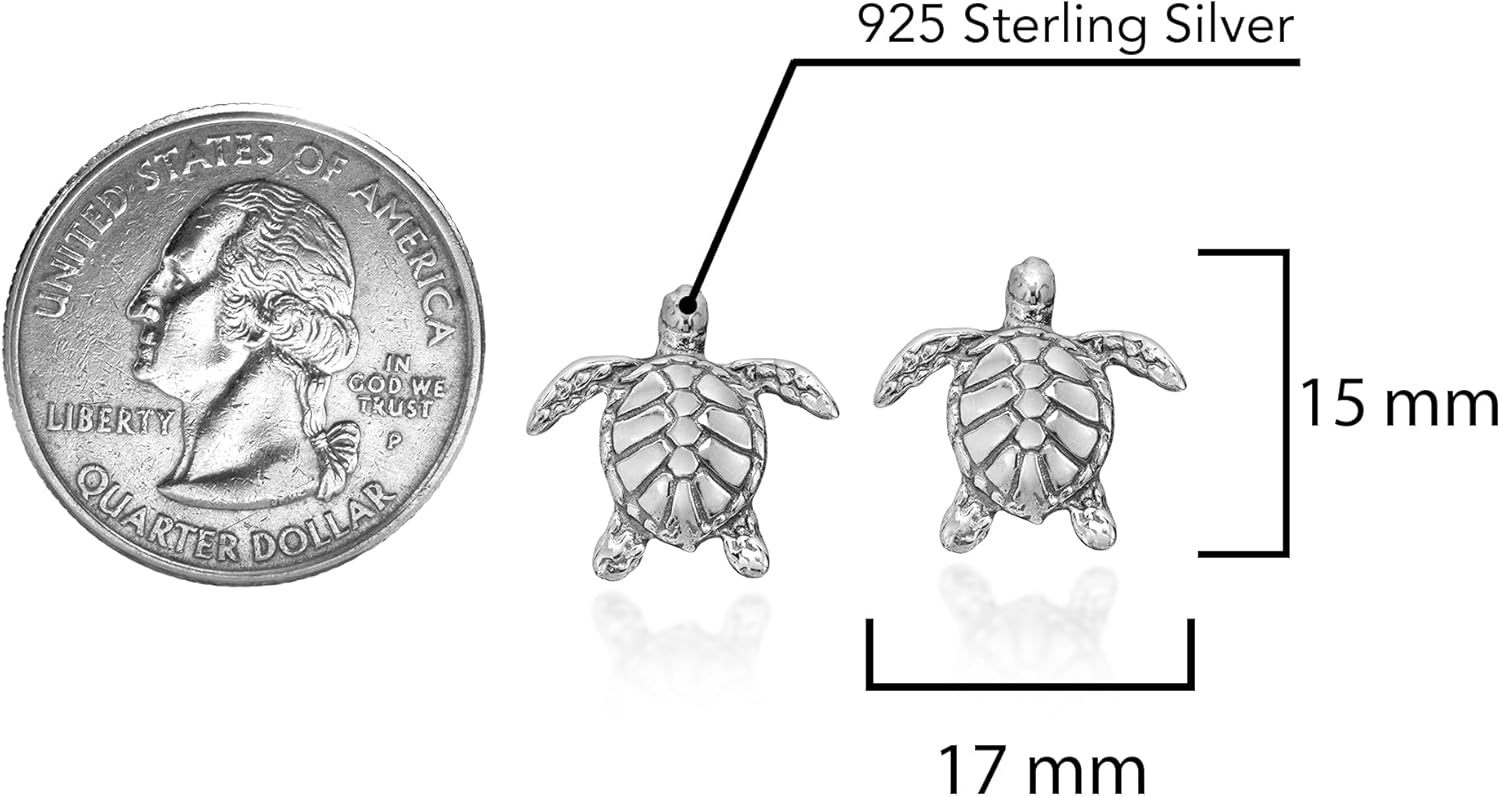 AeraVida 15mm Nautical Textured Swimming Sea Turtles .925 Sterling Silver Stud Earrings | Casual Sterling Silver Studs for Women | Animal Jewelry Gift for All Occasions - Image 4