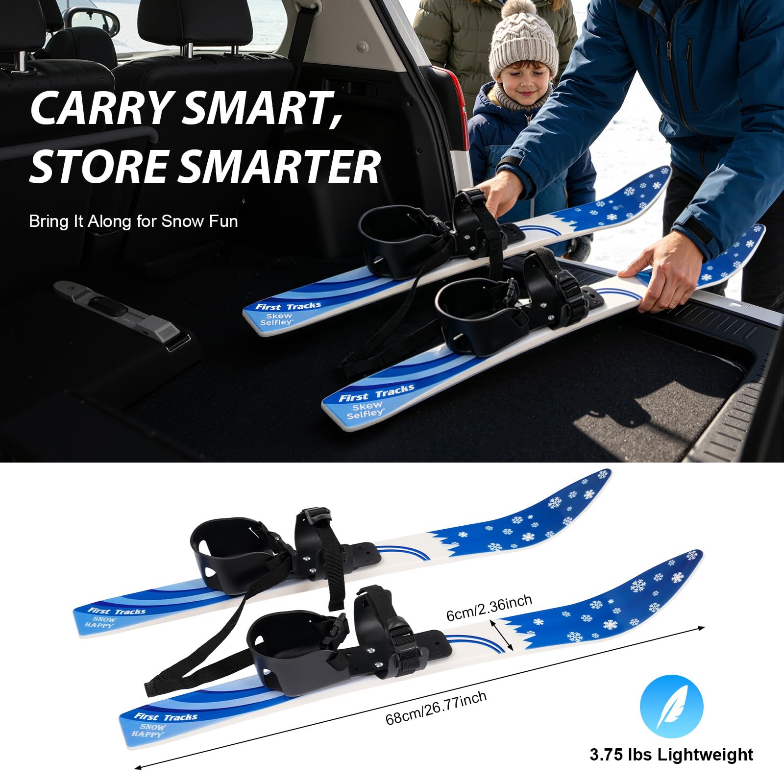 Kinder Ski Set Anfänger Skier 68cm Doppelspitz Ski Mit Stöcken Verstellbare Bindung 50kg Belastbar Leichtgewicht 1.7kg ABS Schnee Ski Ausrüstung
