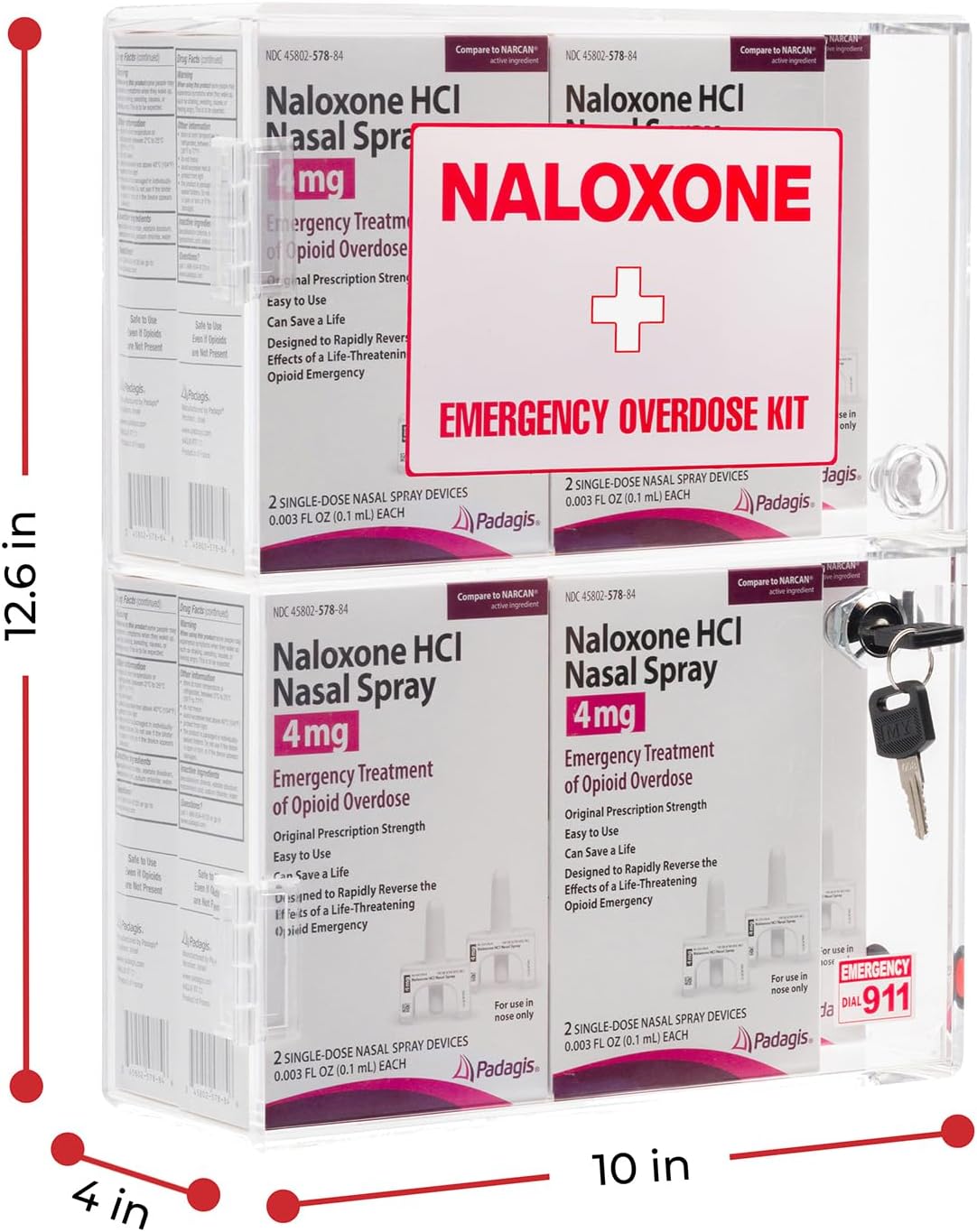 Naloxone Emergency Overdose Kit Wall Mount Cabinet | Holds 3-6 Naloxone Boxes & Bleeding Control Kit or First Aid Kit | Designed for Public Spaces