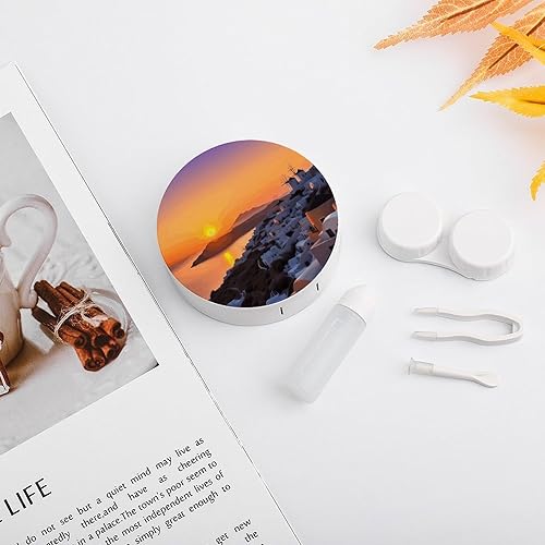 Miniatura 5 de Estuche para lentes de contacto, viaje, Grecia, isla, puesta de sol, paisaje, impresión, caja de contacto con solución de espejo, aplicador de
