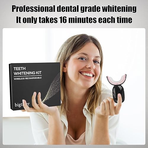Miniatura 3 de Kit de blanqueamiento dental con bandeja de blanqueamiento de dientes, luz LED inalámbrica, 16 minutos para blanquear los dientes, gel blanqueador