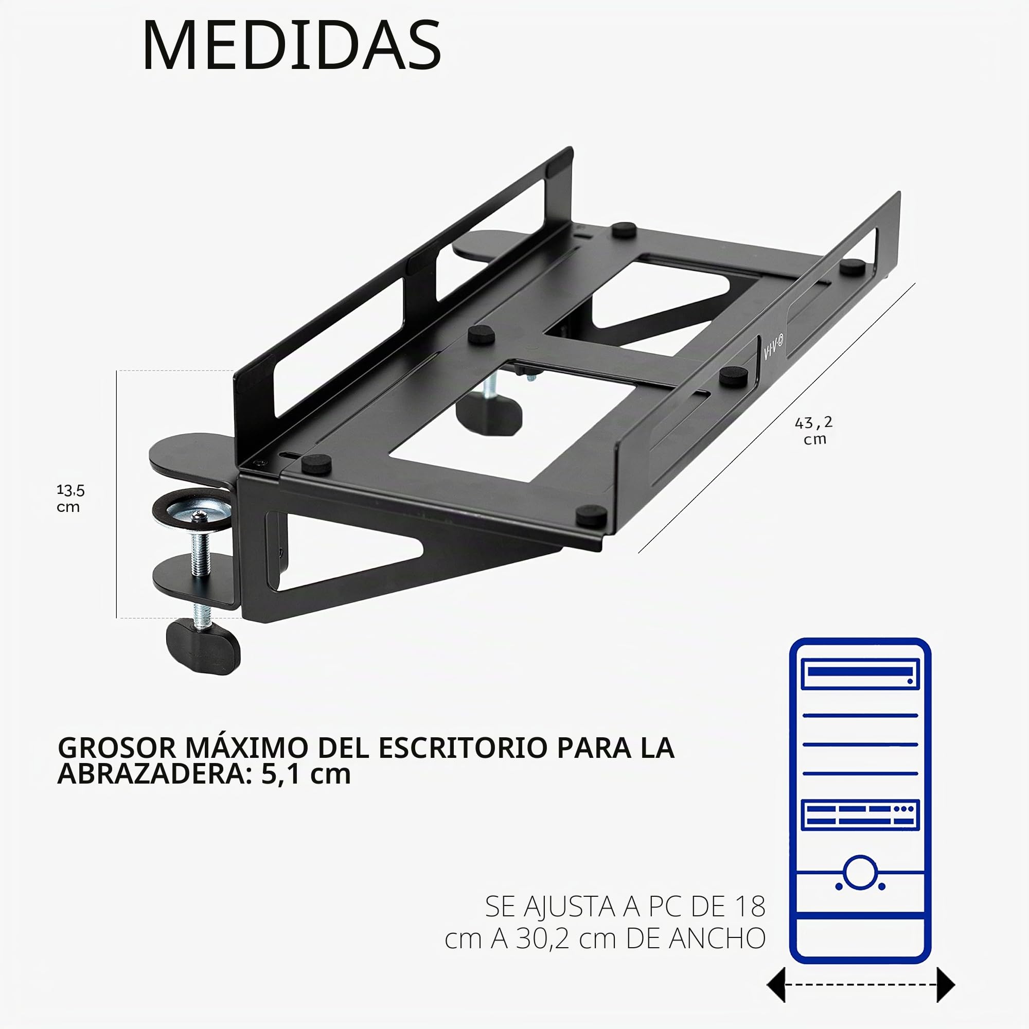 VIVO Soporte extensor de escritorio para PC con opción de montaje en pared, soporte estándar y grande para computadora de juegos, ajustable con bloqueo seguro, negro, MOUNT-PC07G
