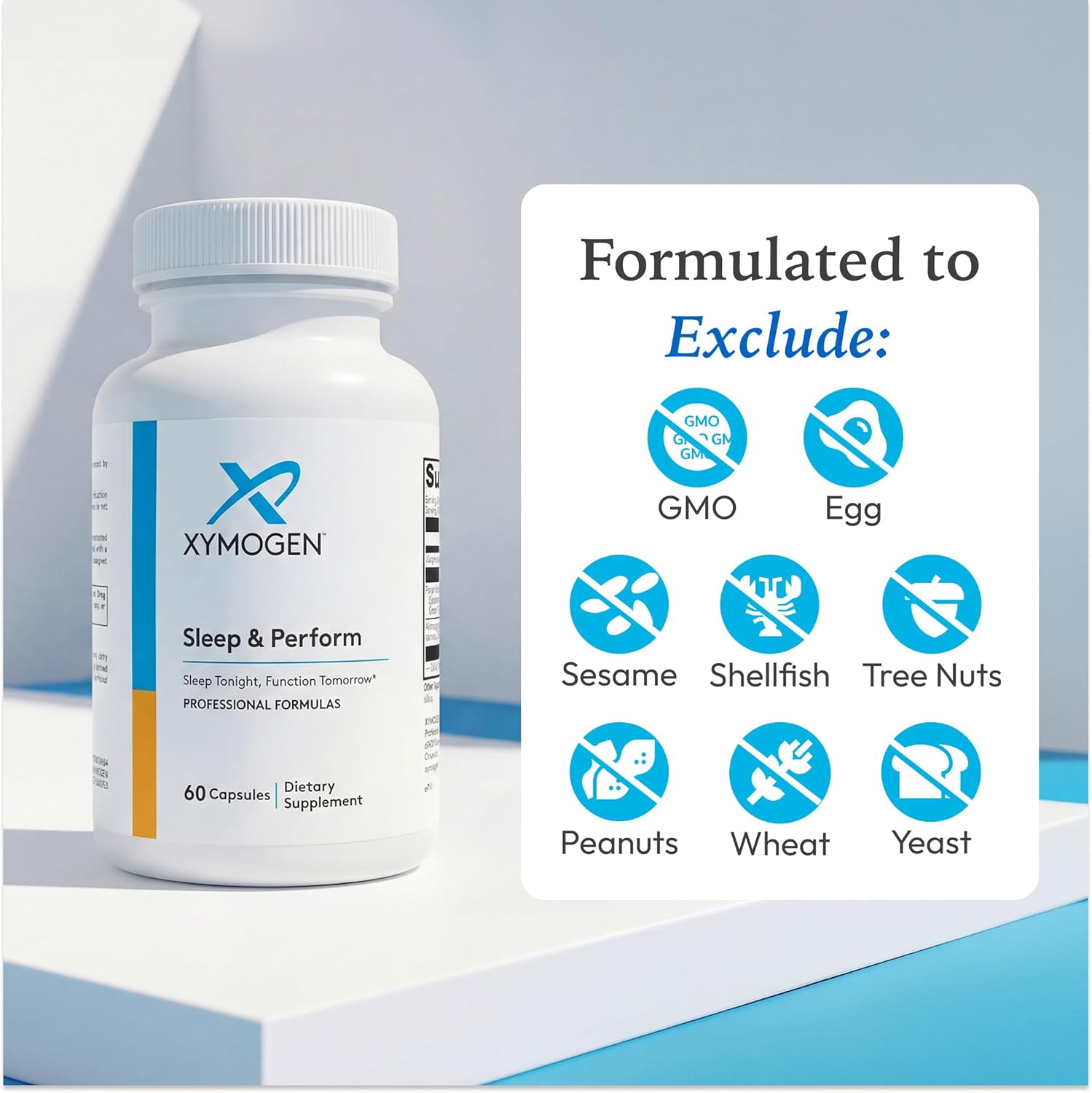 XYMOGEN Sleep & Perform - Magnesium & Ashwagandha Supplement for Sleep & Brain Performance Support - Chelated Magnesium with Shoden Ashwagandha - 60 Capsules