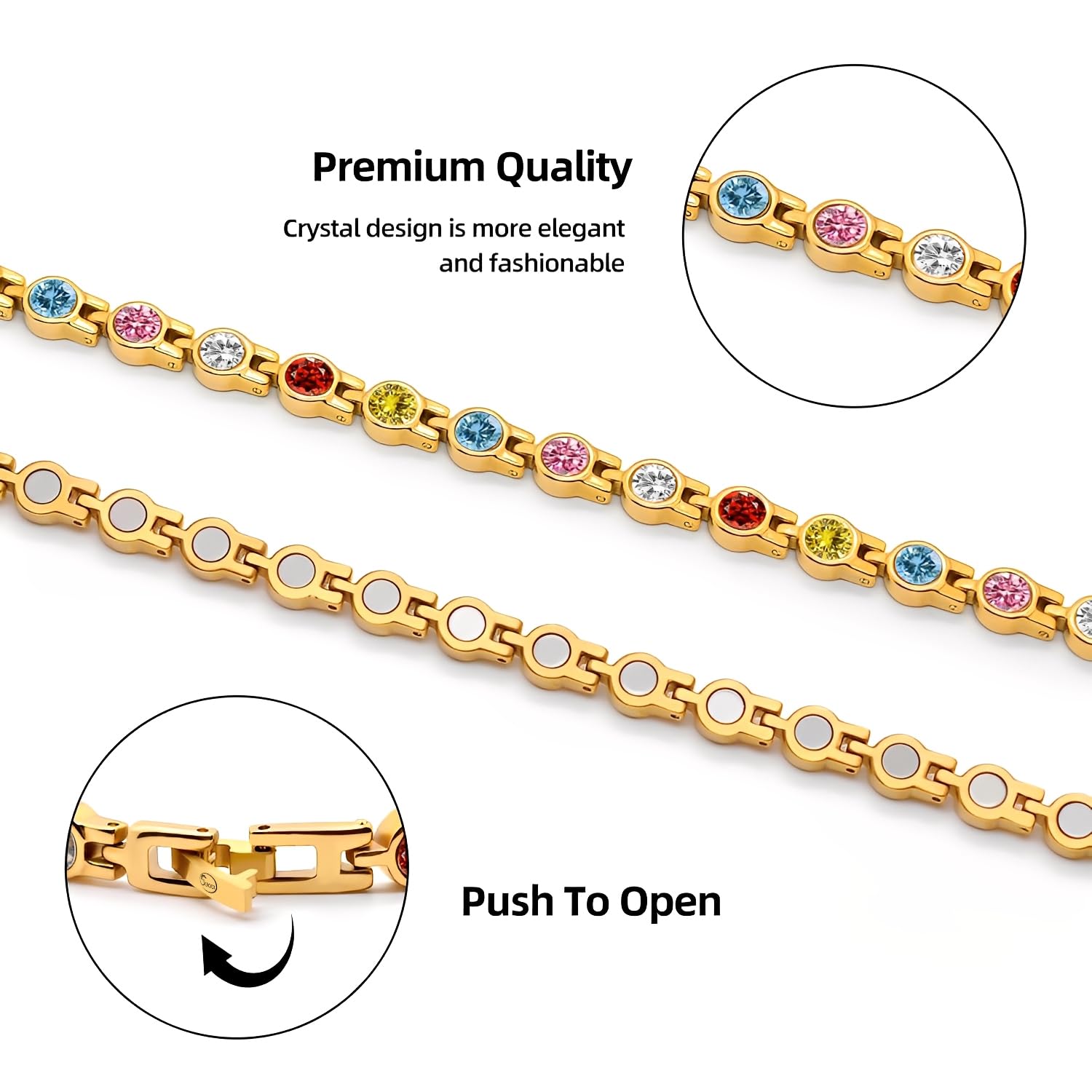 JEROOT Fußkettchen für Frauen - Magnetarmband Damen Edelstahl Ionenplattierung Gold - Zirkonia Fußkette Verstellbar 27cm - Geschenke für Frauen/Mama/Mutter