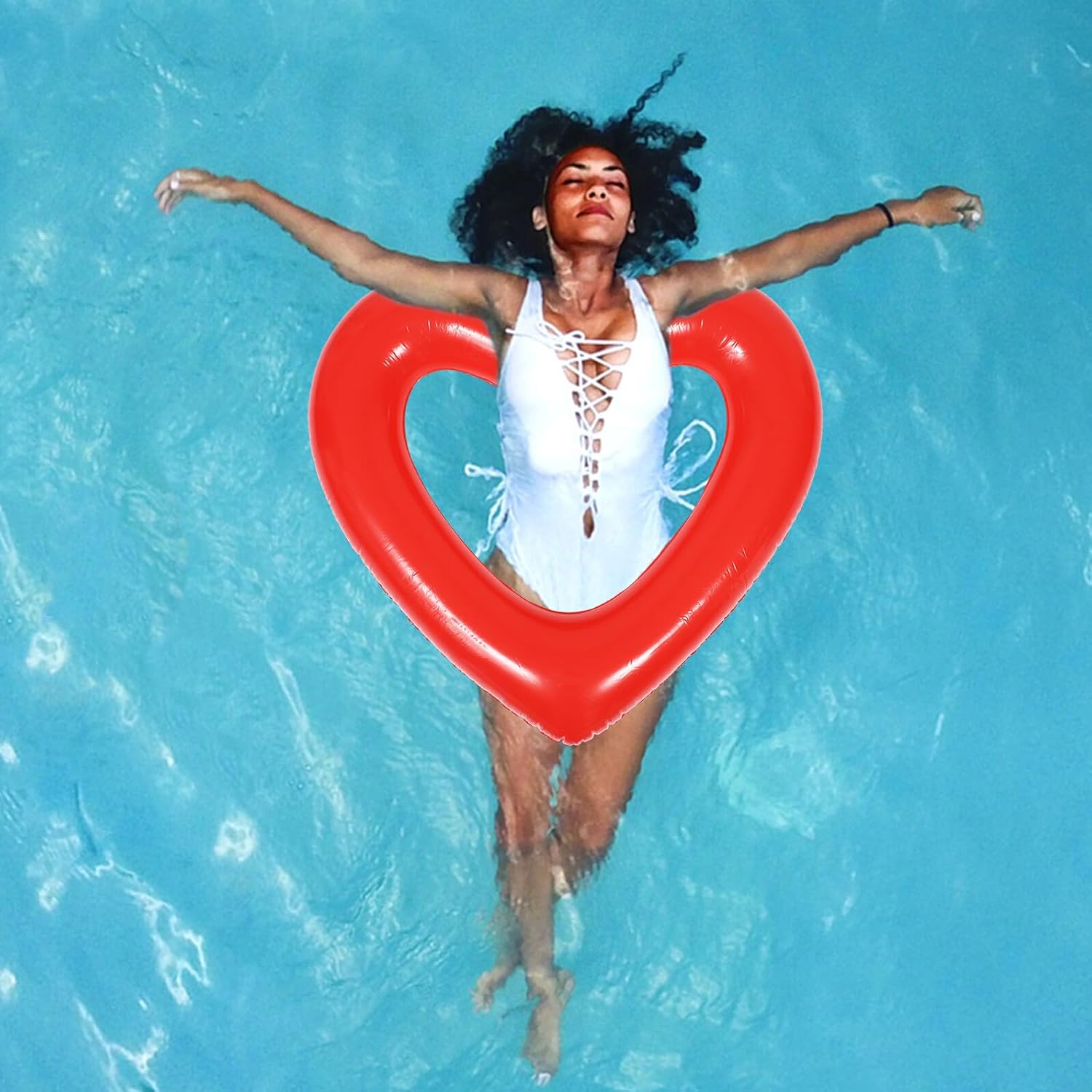 Large Inflatable Heart Shape Swim Ring PVC Float for Adults Summer Beach Pool Water Floating Ring Random Style