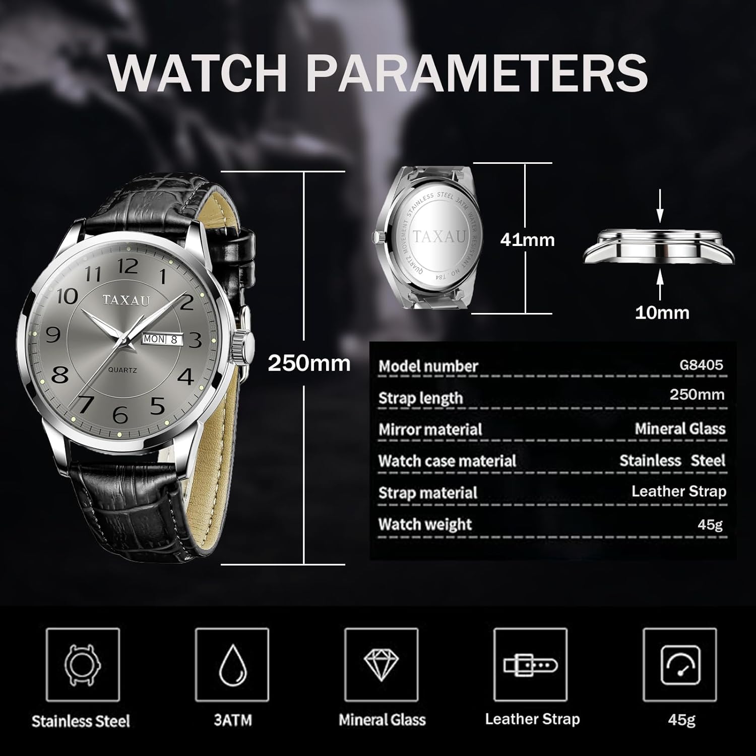 Mens Leather Watch Large Face Classic Quartz Mens Analog Watches Luxury Dress Watches for Men Waterproof Men's Wrist Watch Easy Read with Date Number Dial Relojes para Hombre - Image 4