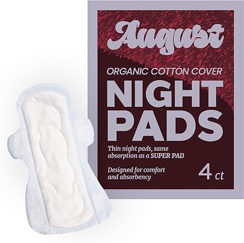 Miniatura 10 de August Almohadillas de noche menstruales orgánicas, 100% algodón orgánico certificado, envolturas compostables, sin toxinas, sin fragancia,