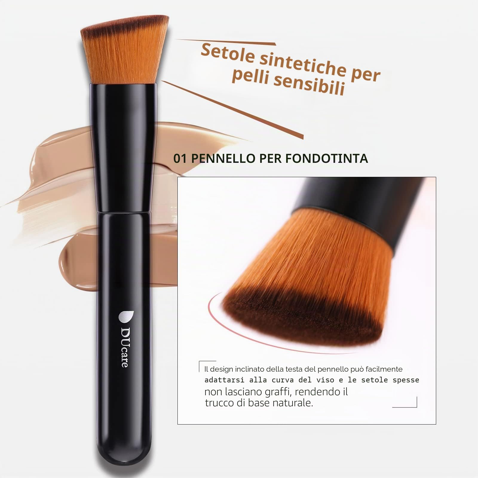 DUcare Pennello per fondotinta e pennello per correttore 2 pezzi -Pennello Fondotinta Liquido Trucco Cipria Pennello Kabuki professionale Perfetto Per Foundation, Polvere