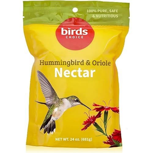 Birds Choice Hummingbird & Oriole Nectar | Pure & Healthy Sucrose Nectar for Birds | Easy Mix Concentrate | Natural Flower Sugar Alternative, No Additives | Safe for Feeders | 24 oz Resealable Pouch