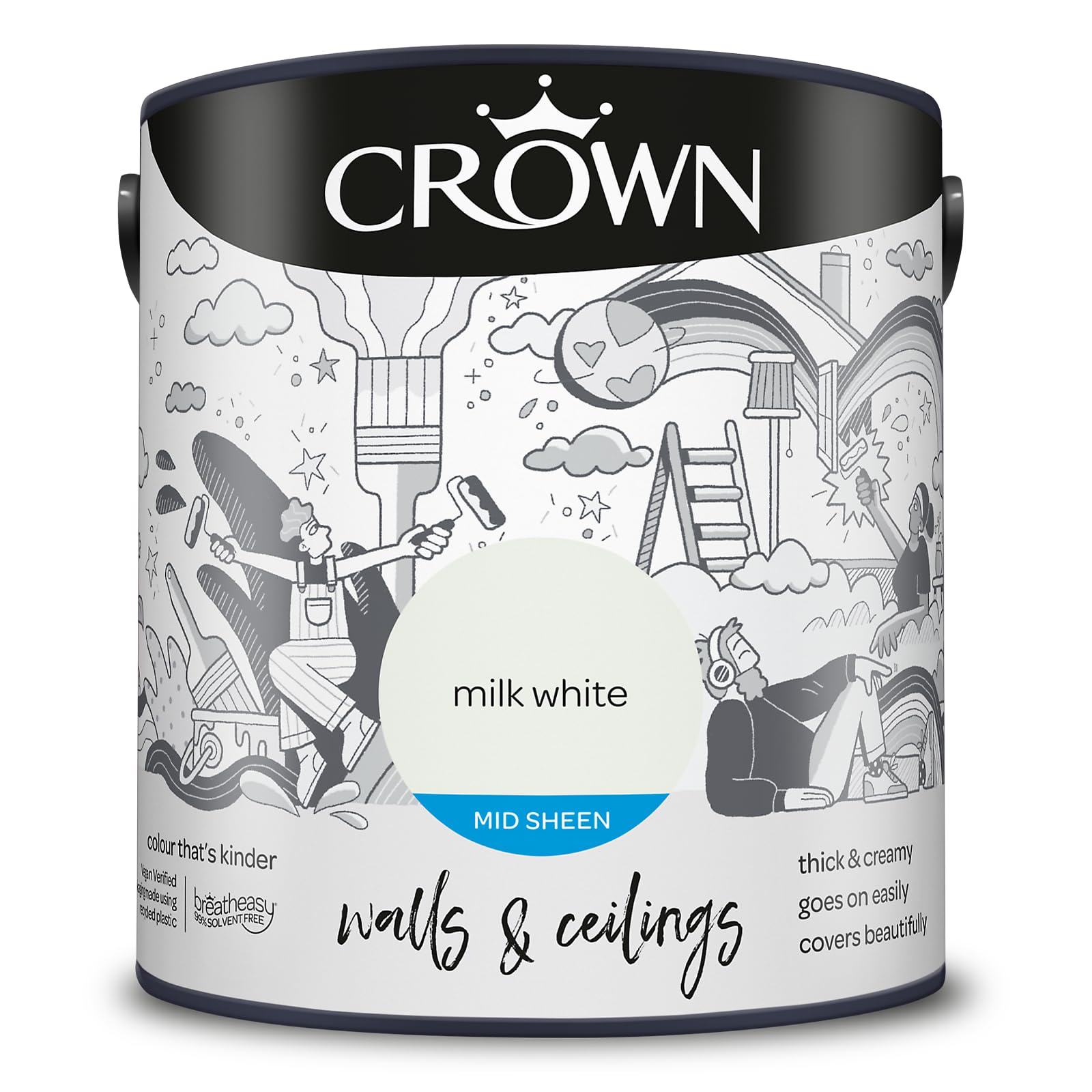 Crown Milk White 2.5L Walls & Ceilings Mid Sheen Emulsion