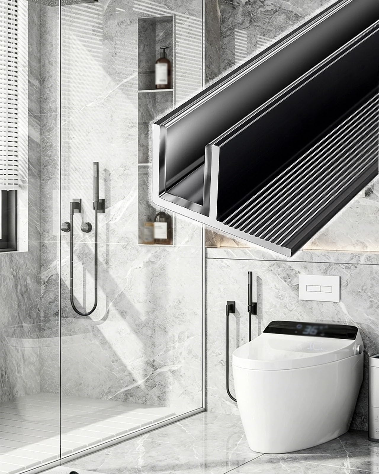 Support en verre étanche et guide inférieur de douche en aluminium pour vitrage 8-12 mm