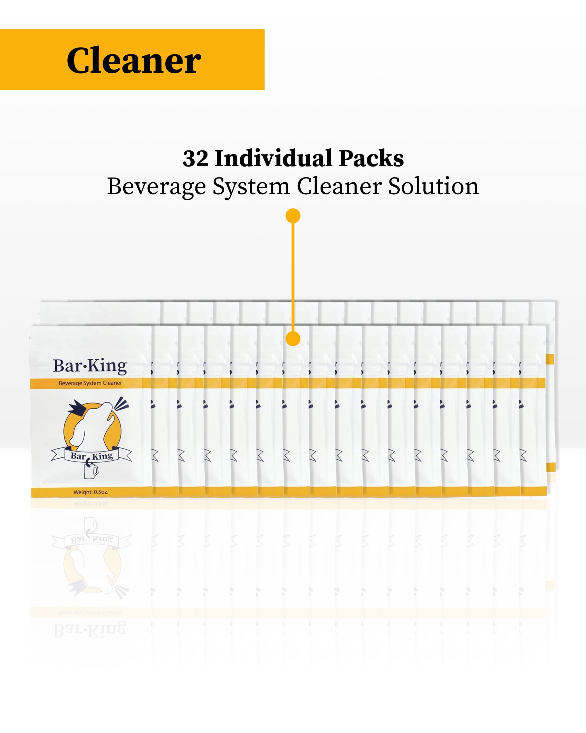 Bar-King Polvo de limpieza sin enjuague, Beer-Line – 32 paquetes de limpieza individuales