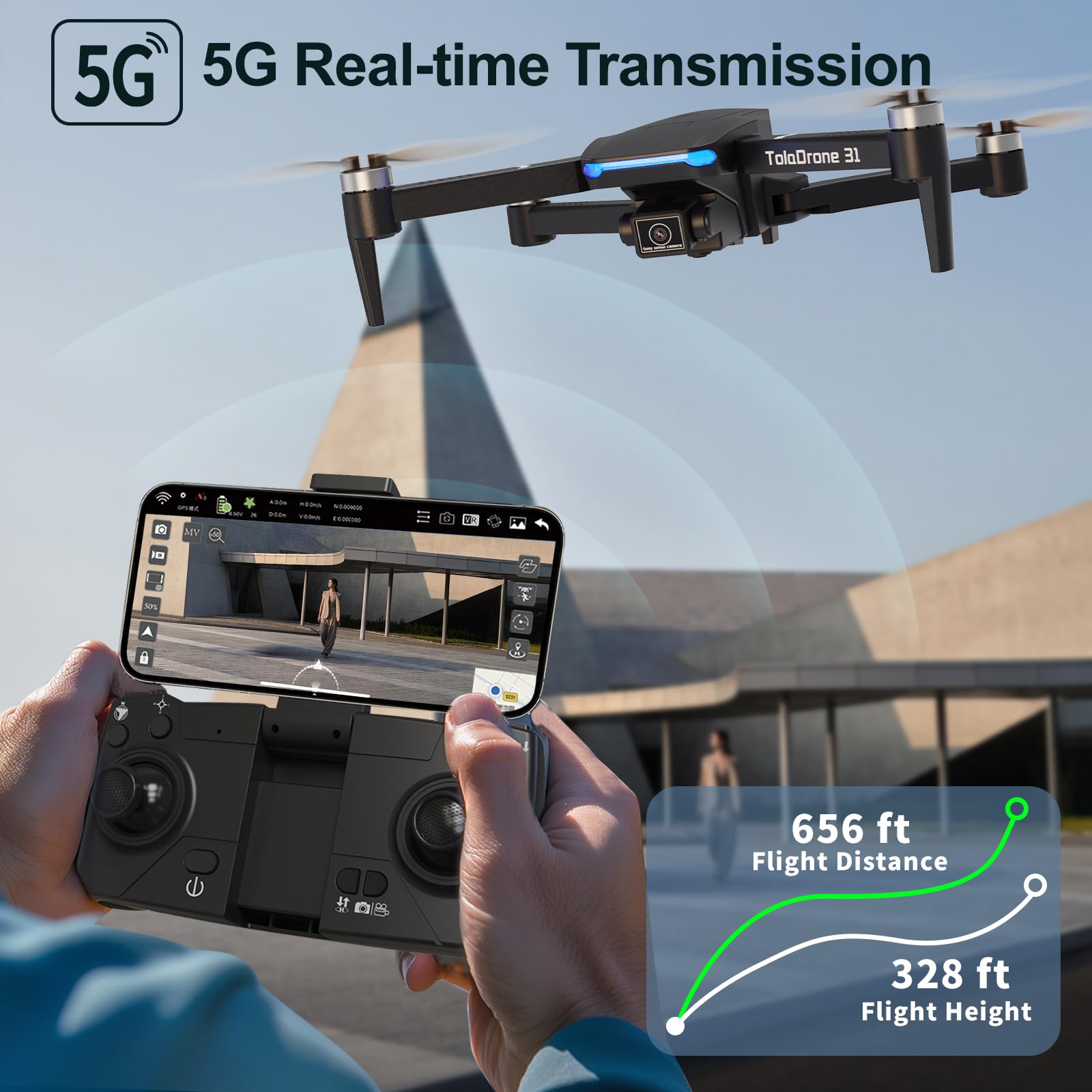 Toladrone Drone GPS con Telecamera 4K, 5G WIFI FPV Drones di Trasmissione per Adulti Motore Senza Spazzole Ritorno Automatico Seguimi RC Quadrocopter TD31GPS Droni per Principianti