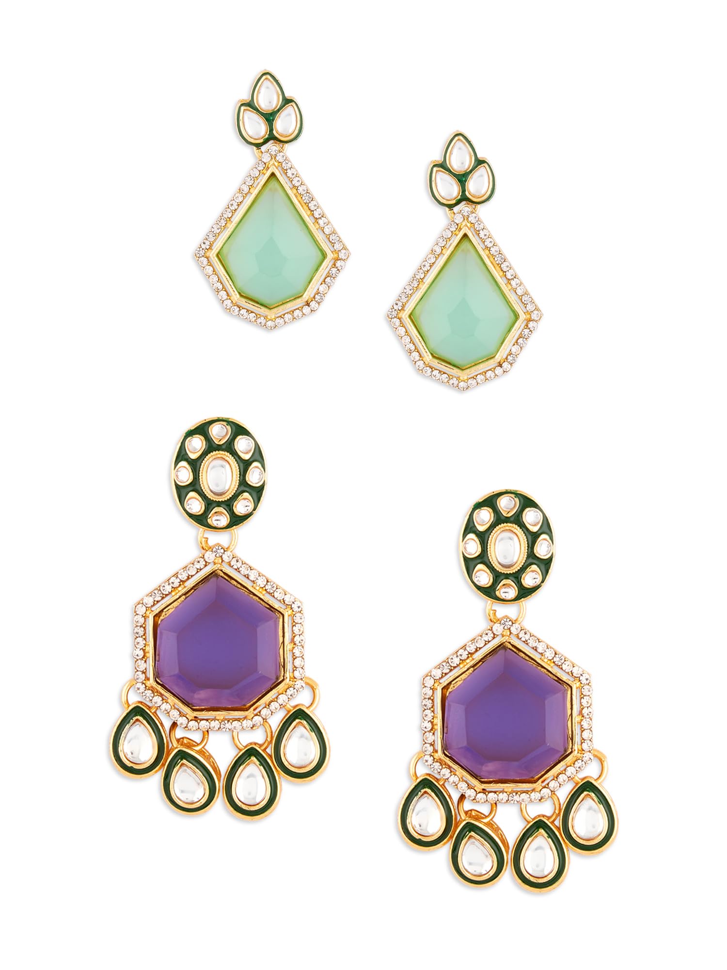 Zaveri Pearls Set of 2 Purple Mint Green With Mere Meenakari Traditional Drop Earrings For Women-ZPFK18306 (B0D6WDFR9T) Amazon Price History, Amazon Price Tracker