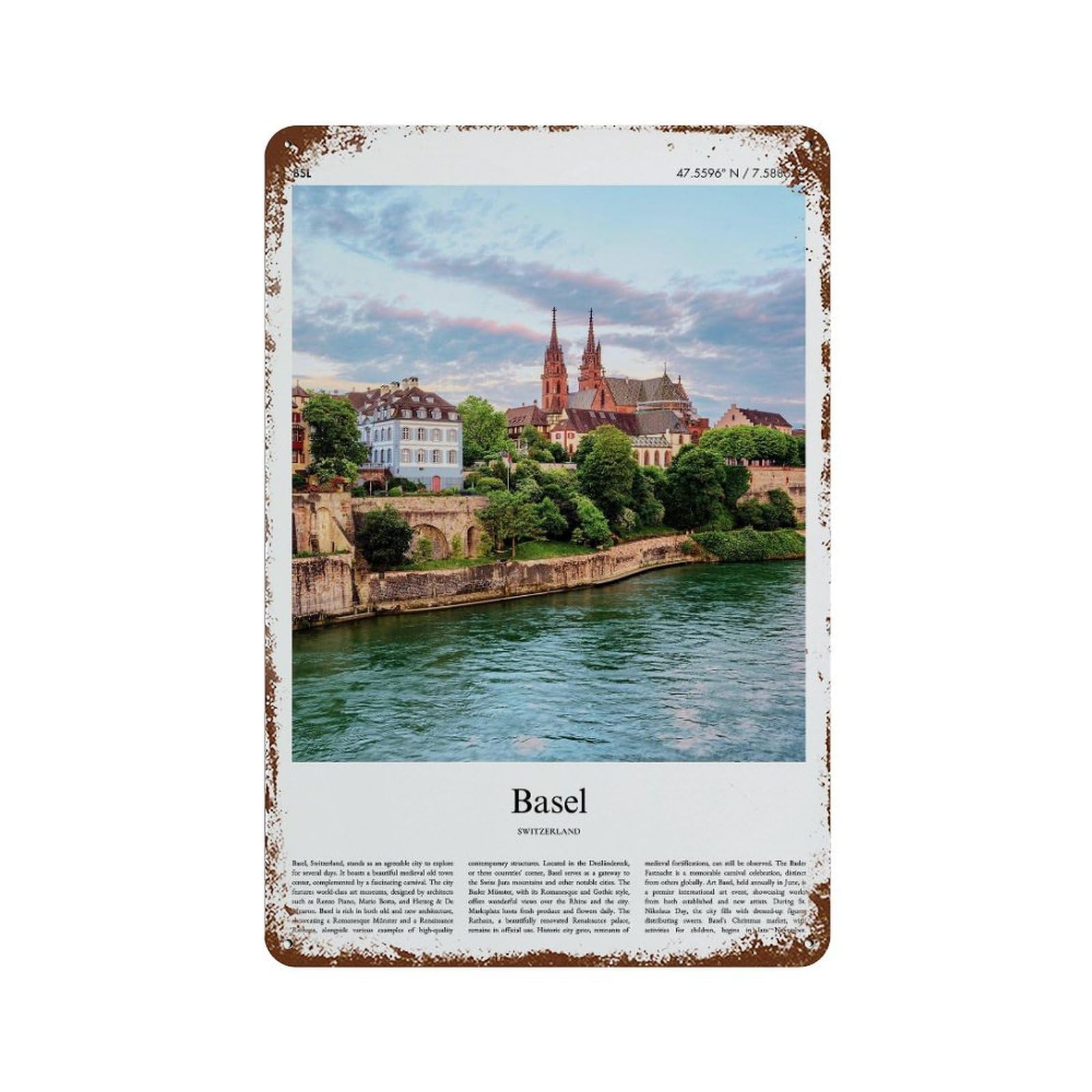 xiaoxiaoshen Basel Switzerland City Scenery Wall Decor Art Metal Tin Poster Modern Home Decor Art Home Bar Shop Decorations Vintage Sign 30x20cm