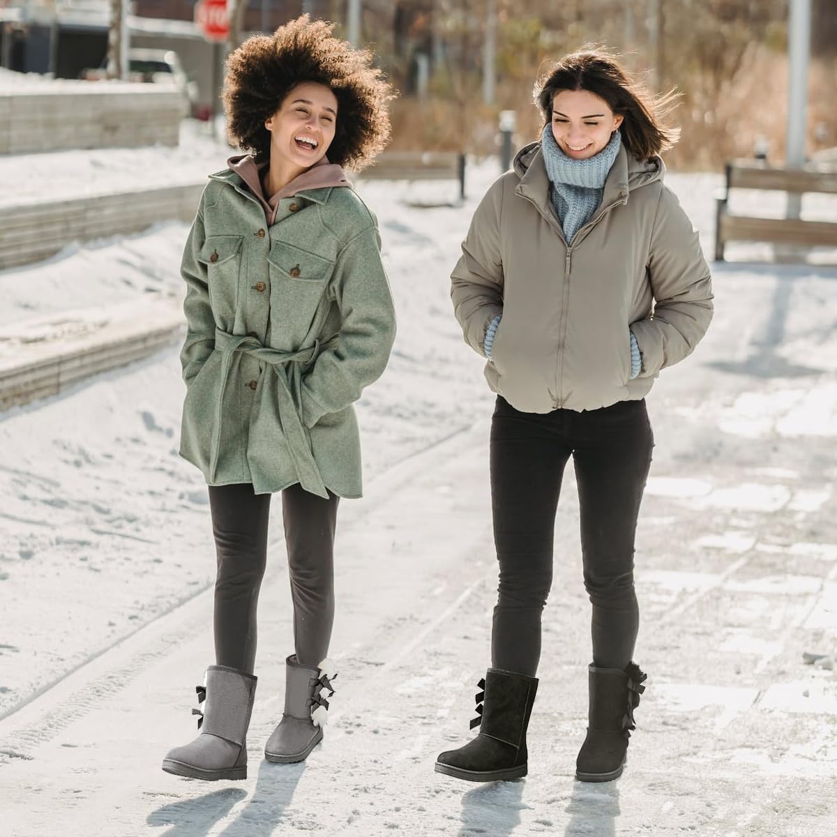 Witwatia Winter Snow Boots for Women Mid Calf Warm Fur Lined Boots Ladies Slip on Fashion Bootie - Image 6