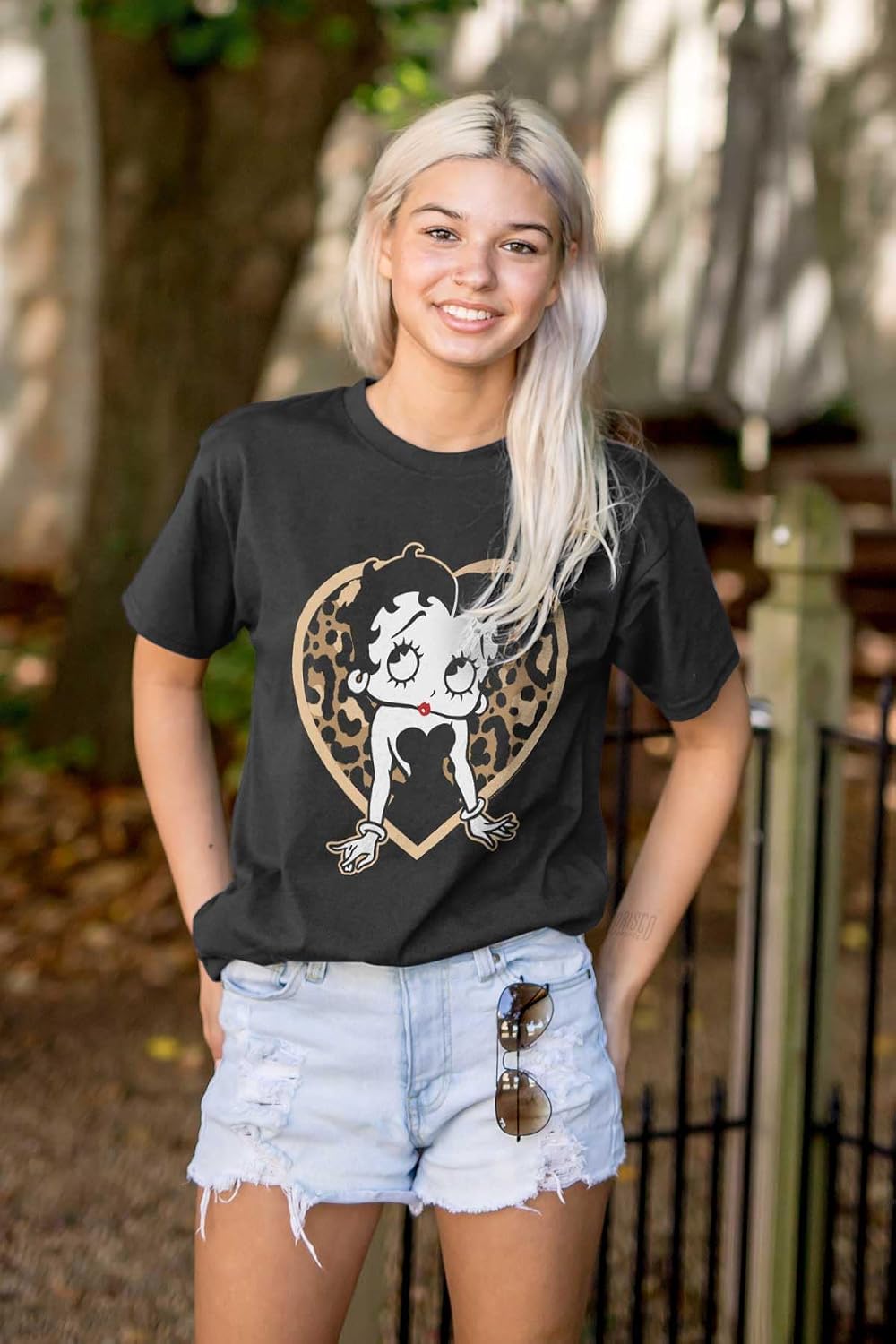 Betty Boop Leopard Print Heart Womens Graphic T Shirt Tees