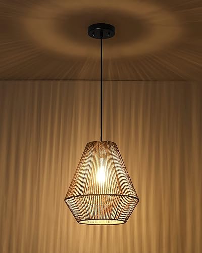 Miniatura 5 de ELYONA Lámparas colgantes tejidas modernas y bohemias con pantalla de mimbre tejida a mano de 12 pulgadas, ajustable, rústica, para cocina, isla,