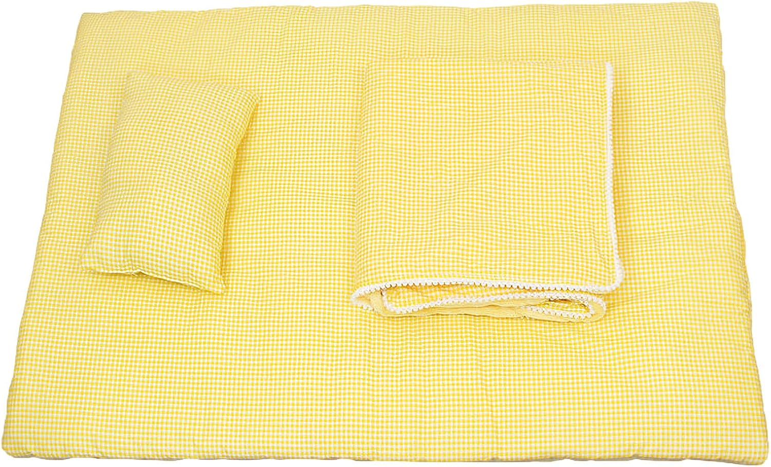 review Dog Bed with Blanket Cat Pillow Cozy Puppy Sleeping Bed Washable Pet Supplies for Medium Puppy Kitten, Yellow