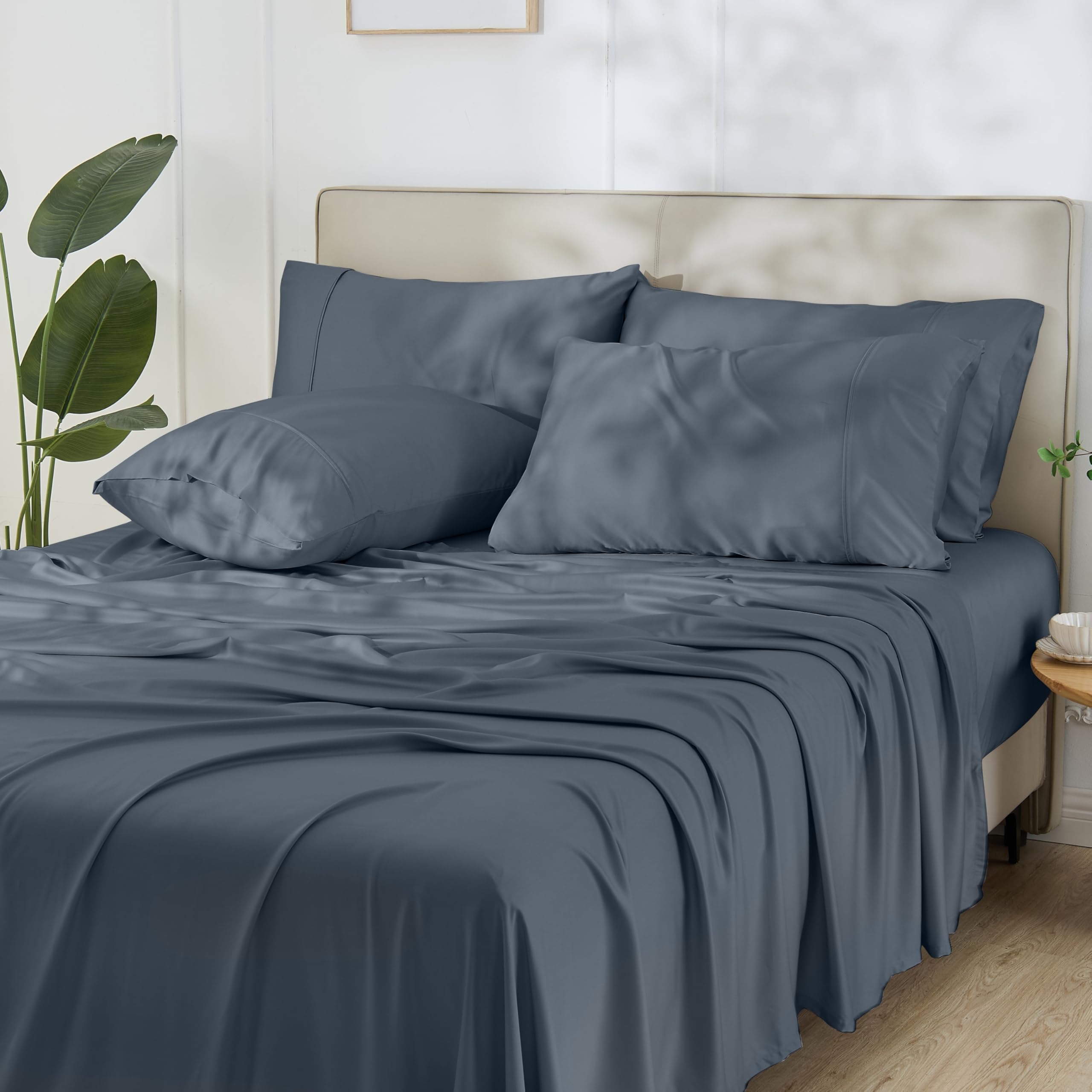 Bamboo Sheets King by Gökotta, FSC® Certified Bamboo Rayon Sheets King Size, 16 Inch Pocket Fitted Sheet with Elastic Corner Straps, Breathable Luxury and Soft King Sheets 4 Piece (Cream White, King) — view 25