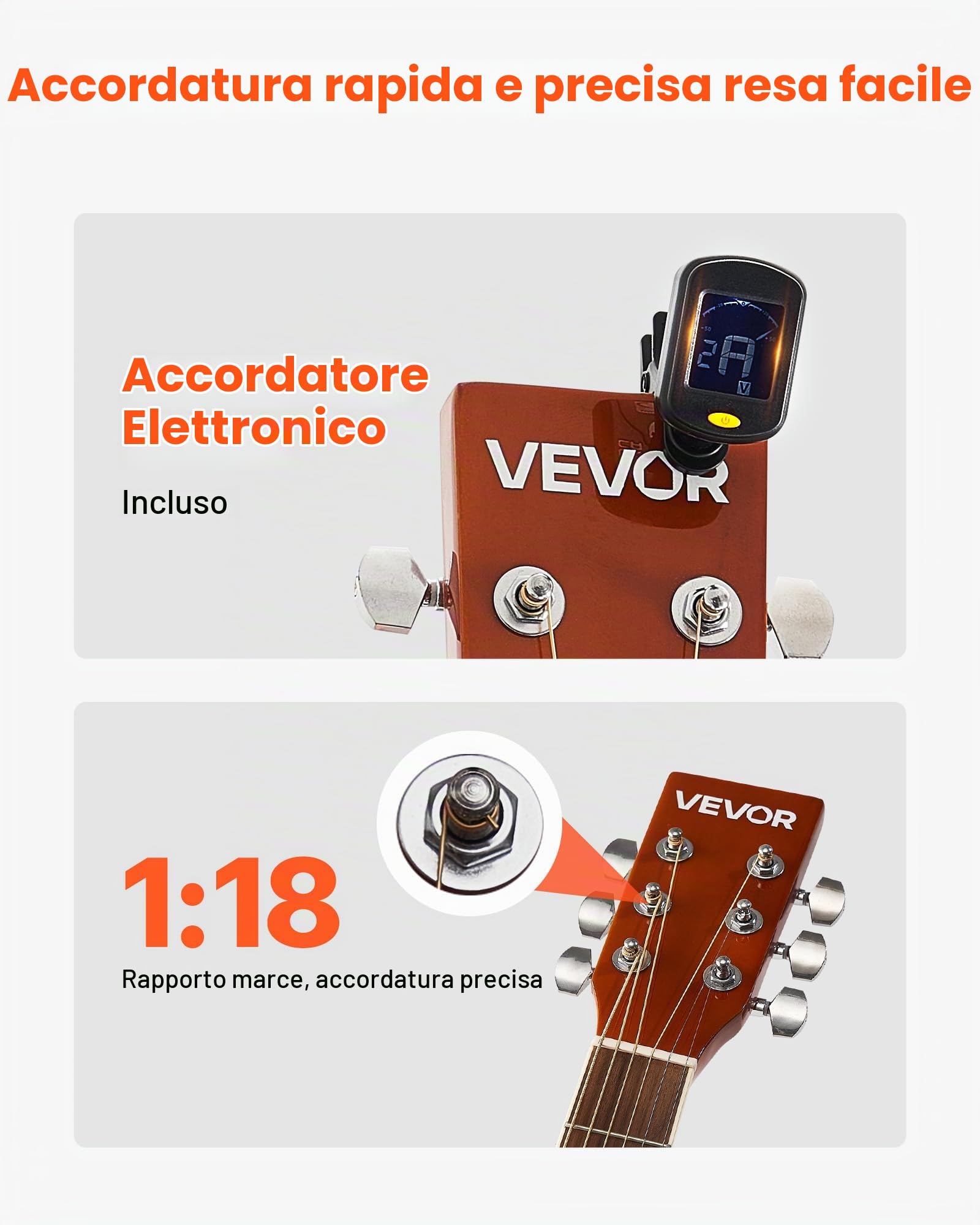 VEVOR Chitarra Acustica Dreadnought da 1041,4 mm Chitarra Acustica a 6 Corde con Tavola Armonica in Abete Massello Sunburst, Custodia Morbida, Accordatore, Tracolla, Corde in Acciaio, Capotasto