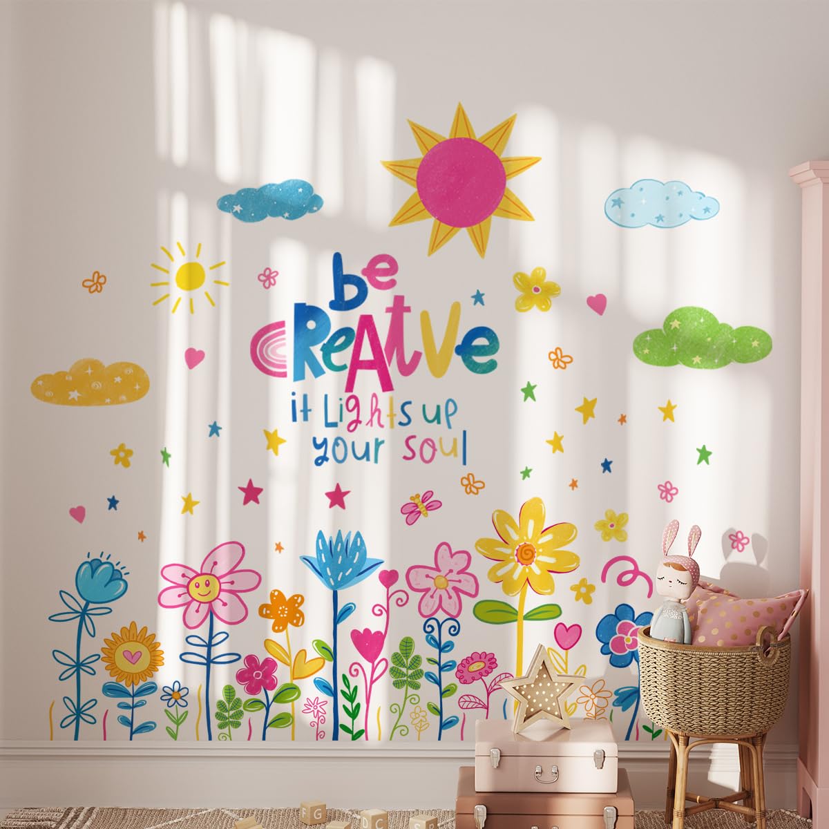 OUFEI Wall Stickers Decor Kids Room Peel and Stick Colorful Garden Sun Wall Decals for Baby Childreen Nursery Girls Bedroom Living Room Decoration