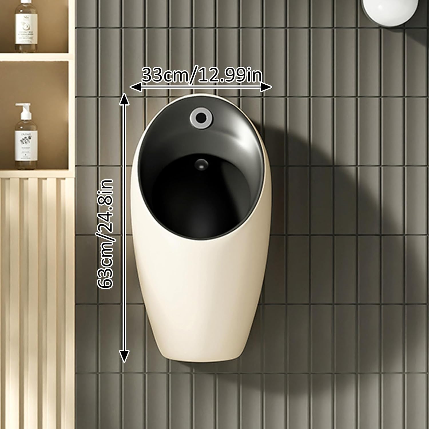 Commercial Washout Urinal Wall Mounted Ceramic Urinal Small Bathroom Urinal Universal Washout High Efficiency Urinal Splash-Proof Space-Saving for Restrooms Home Hotel(Cream)