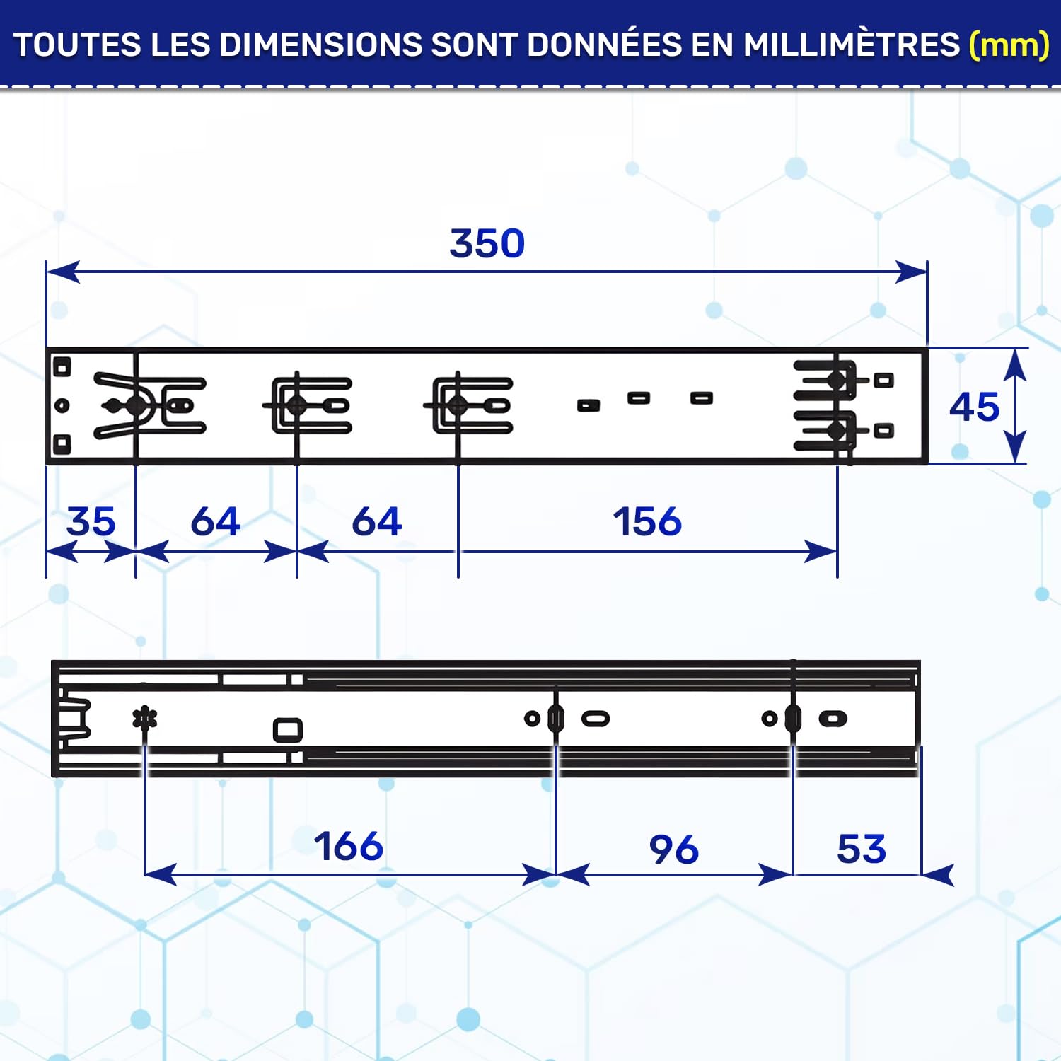 4 Paires Glissiere pour Tiroir sur Roulement à Billes 350x45 mm