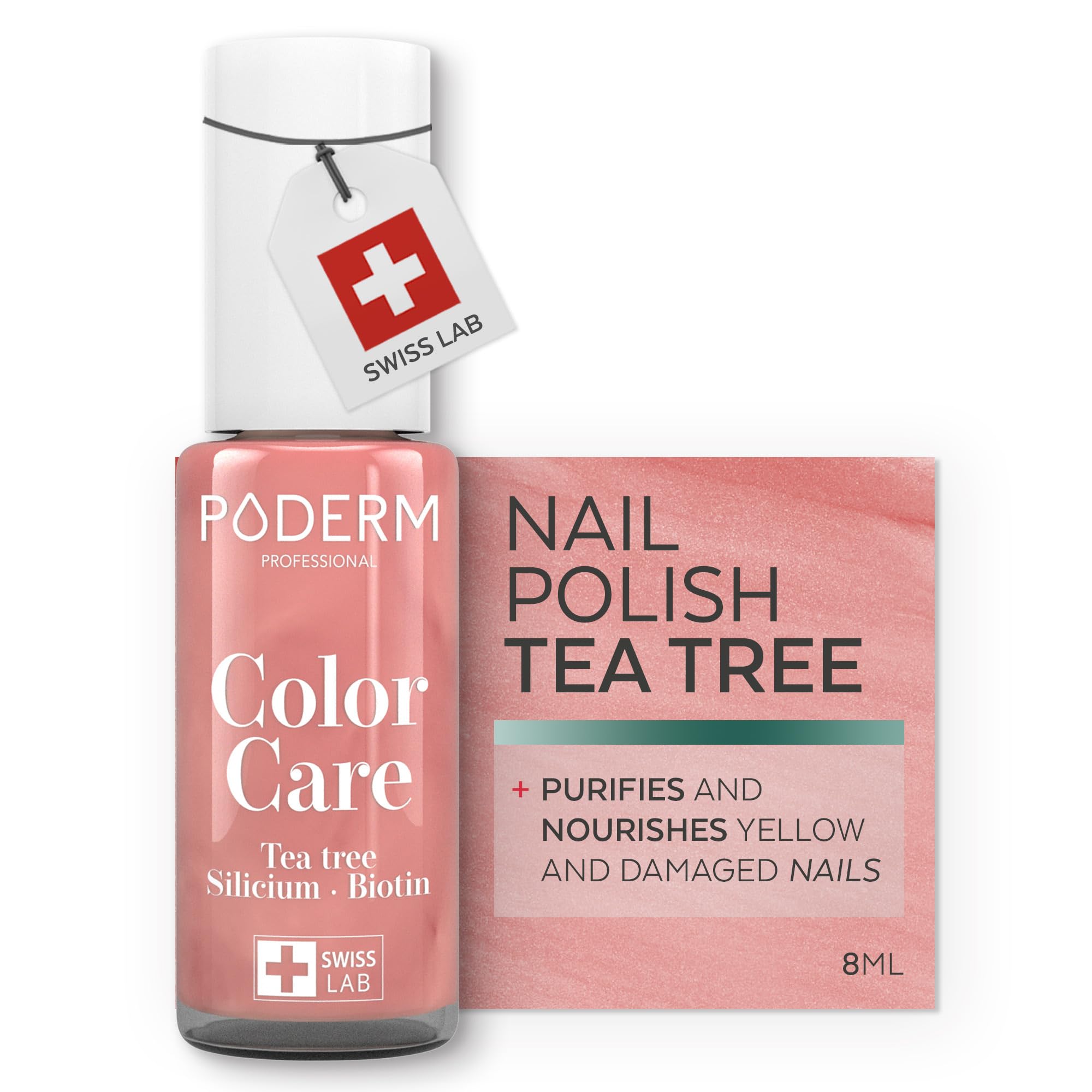 PODERM Swiss-Made Antifungal Nail Polish – Bright Rose Gold | Breathable Treatment - Tea Tree, Silicon & Biotin | Strengthens, Repairs & Conceals Yellow, Brittle & Damaged Nails | Podiatrist-Developed