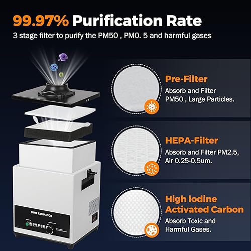 Miniatura 4 de BEAMNOVA Extractor de humos de soldadura 100 W Extractor de humos de manguera 2 en 1 Soldadura Filtros de 3 etapas Absorbedor de humo Filtro 99.97%