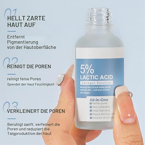 Lactic Acid Face Serum 5% + Collagen Lactic Acid Collagen Face Serum for Gentle Exfoliation & Pore Refinement Moisturising Serum Against Pale Skin Anti Wrinkle Face Serum 30 ml
