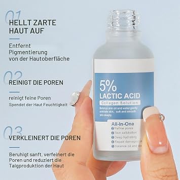 Lactic Acid Face Serum 5% + Collagen Lactic Acid Collagen Face Serum for Gentle Exfoliation & Pore Refinement Moisturising Serum Against Pale Skin Anti Wrinkle Face Serum 30 ml