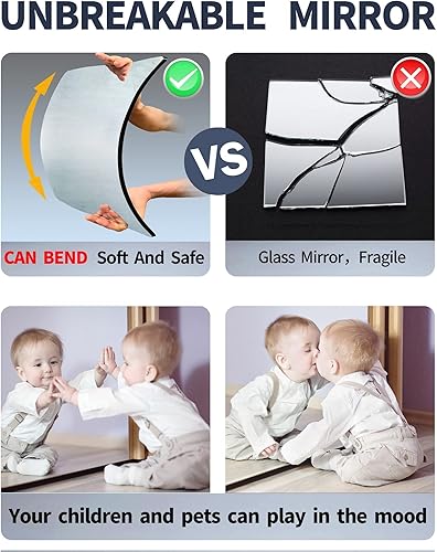 Miniatura 6 de Azulejos de espejo de pared para niños, espejo acrílico irrompible seguro para bebé, plexiglás de plástico en la caravana, calcomanías de pared de