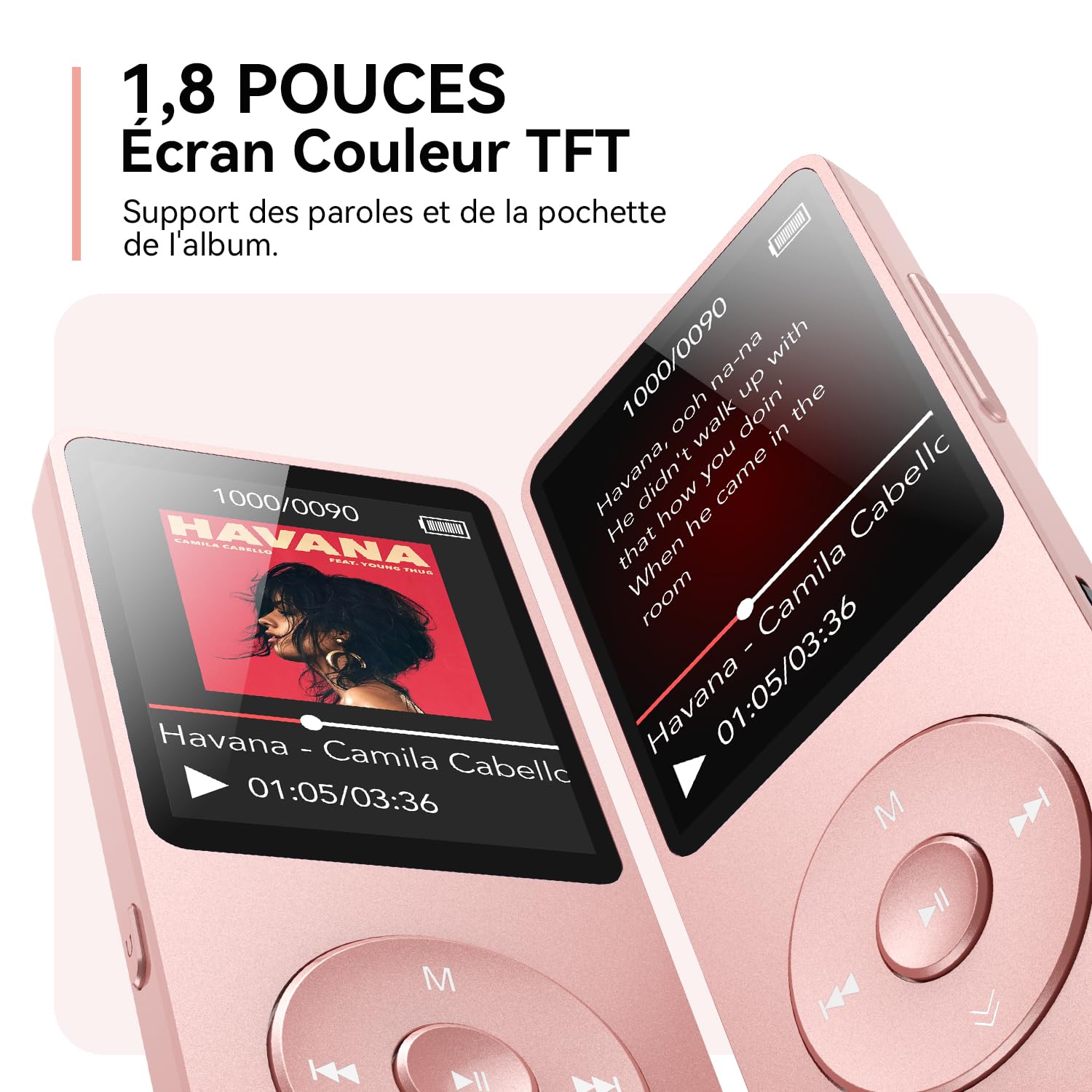 AGPTEK Lecteur MP3 Bluetooth 5.3 64Go Baladeur Portable HiFi 70H Autonomie Radio FM Or Rose