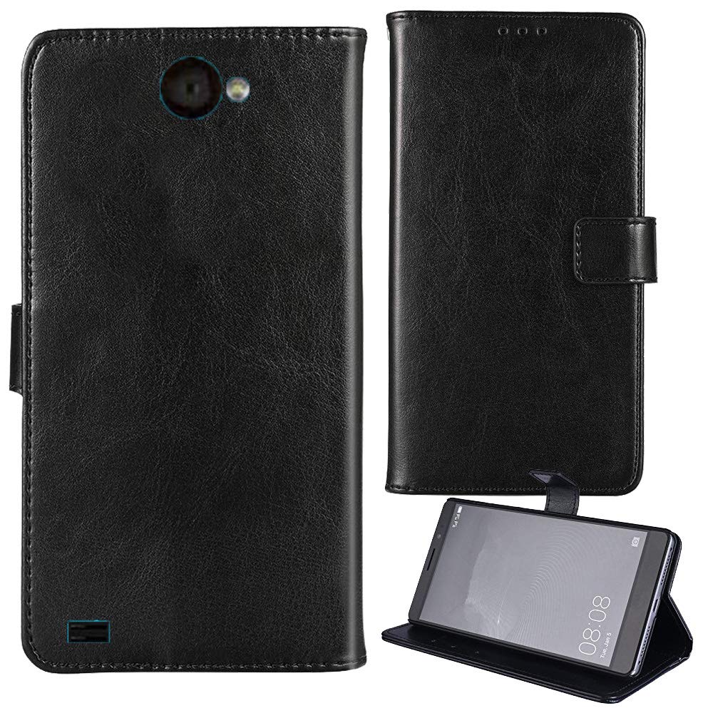 Lankashi Stand Premium Retro Business Flip Leather Case Protector Bumper For Unimax UMX U683CL 5" Protection Phone Cover Skin Folio Book Card Slot Wallet Magnetic（Black）