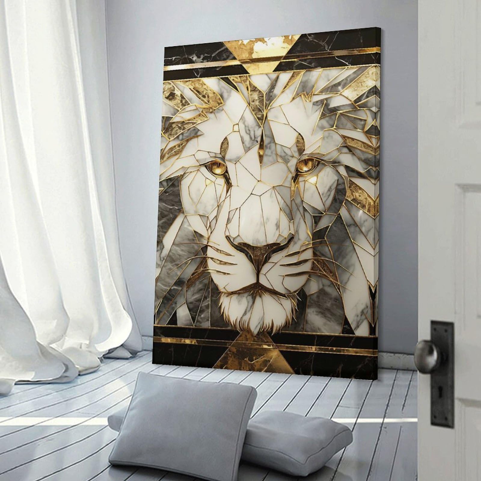Junmoney Marble And Gold Lion Head Art Decorative Wall Artwork, 20x30inch(50x75cm), for New Homes, Bedrooms Or Workspaces, Gift Idea for Housewarming And Birthdays