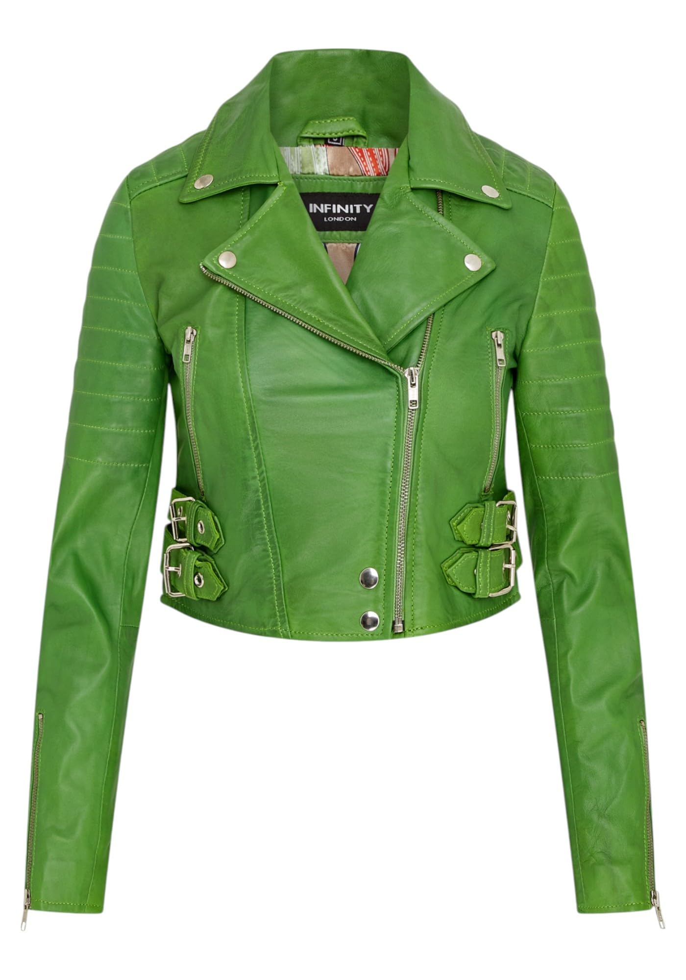 Infinity Leather Women's   Apple Green Brando Cropped Leather Jacket-Longtown in Size M, BrandAlley
