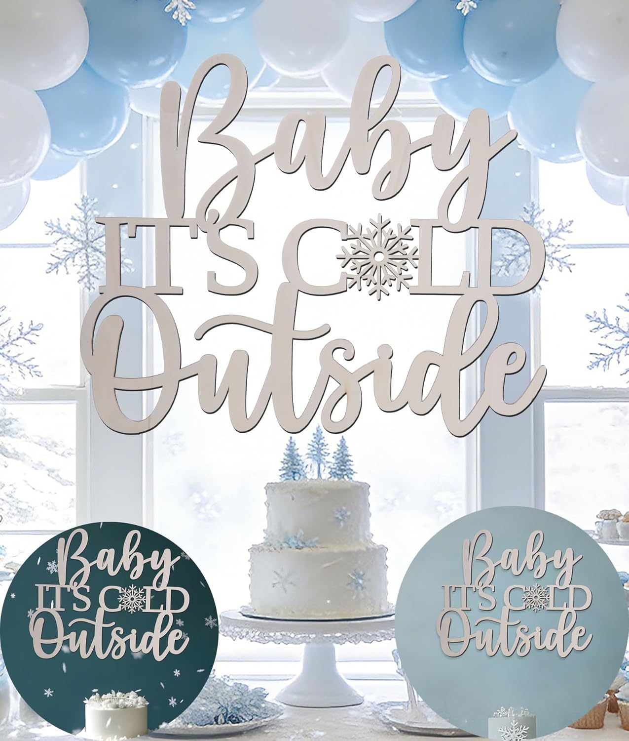 Baby It's Cold Outside Sign - Wooden Rustic Winter Wonderland Baby Shower Welcome Decorations | Snowflake Party Decor | Wood Entrance Sign