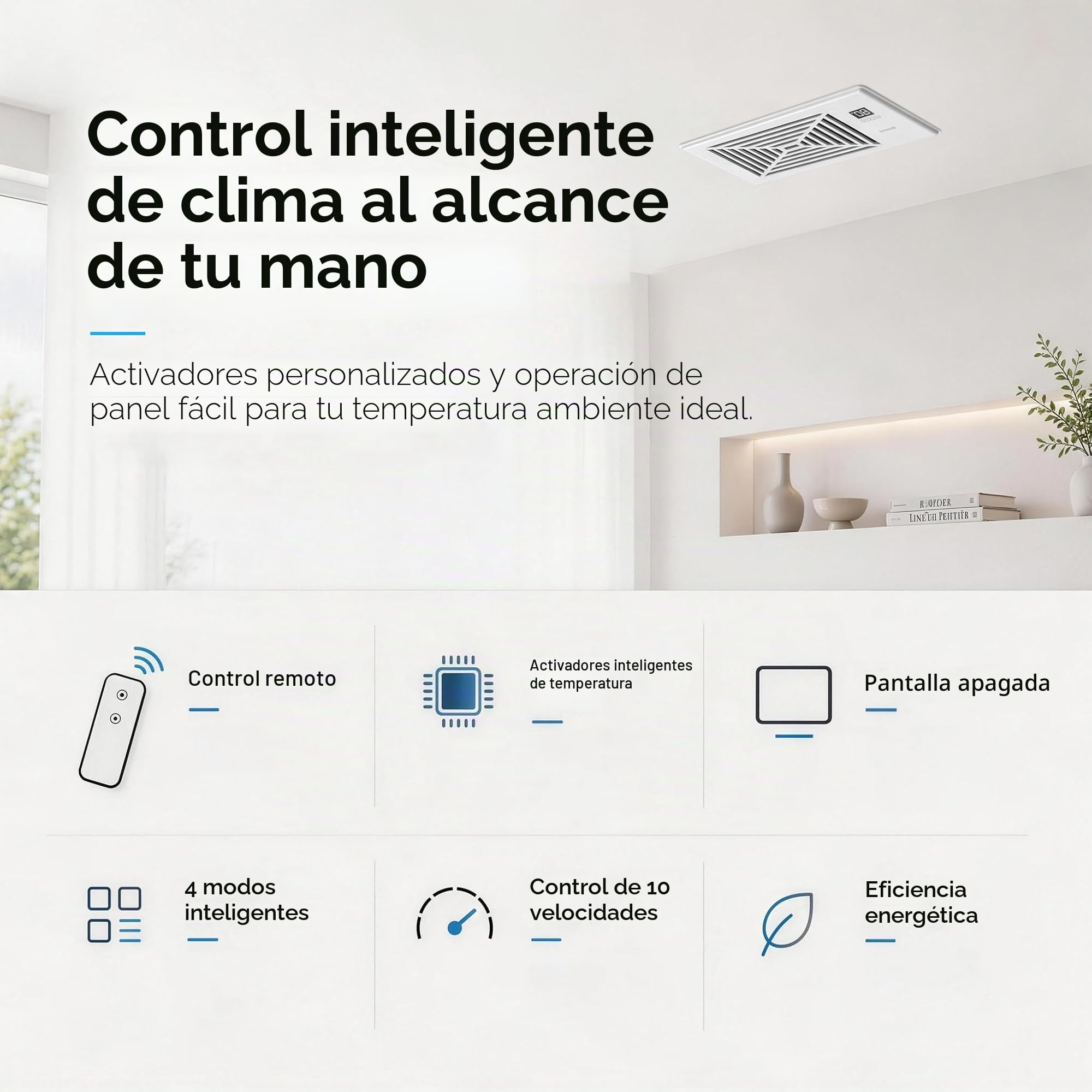 BIOWIND - Ventilador silencioso de registro con 10 velocidades para agujeros de registro de 4" x 10", ventilador inteligente de calefacción y enfriamiento para conductos de aire con control remoto y