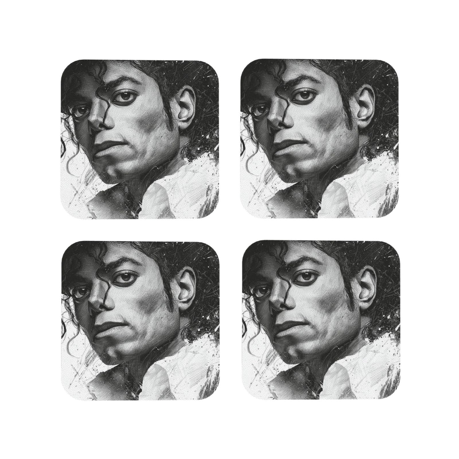 Coasters Set of 4 Round Leather Coaster Quick-Dry Drink Michael Jackson Coasters for Desk Absorbent Mugs Pads Tabletop Protection Pad Heat Resistant Coffee Cup Mat for Kitchen Bar