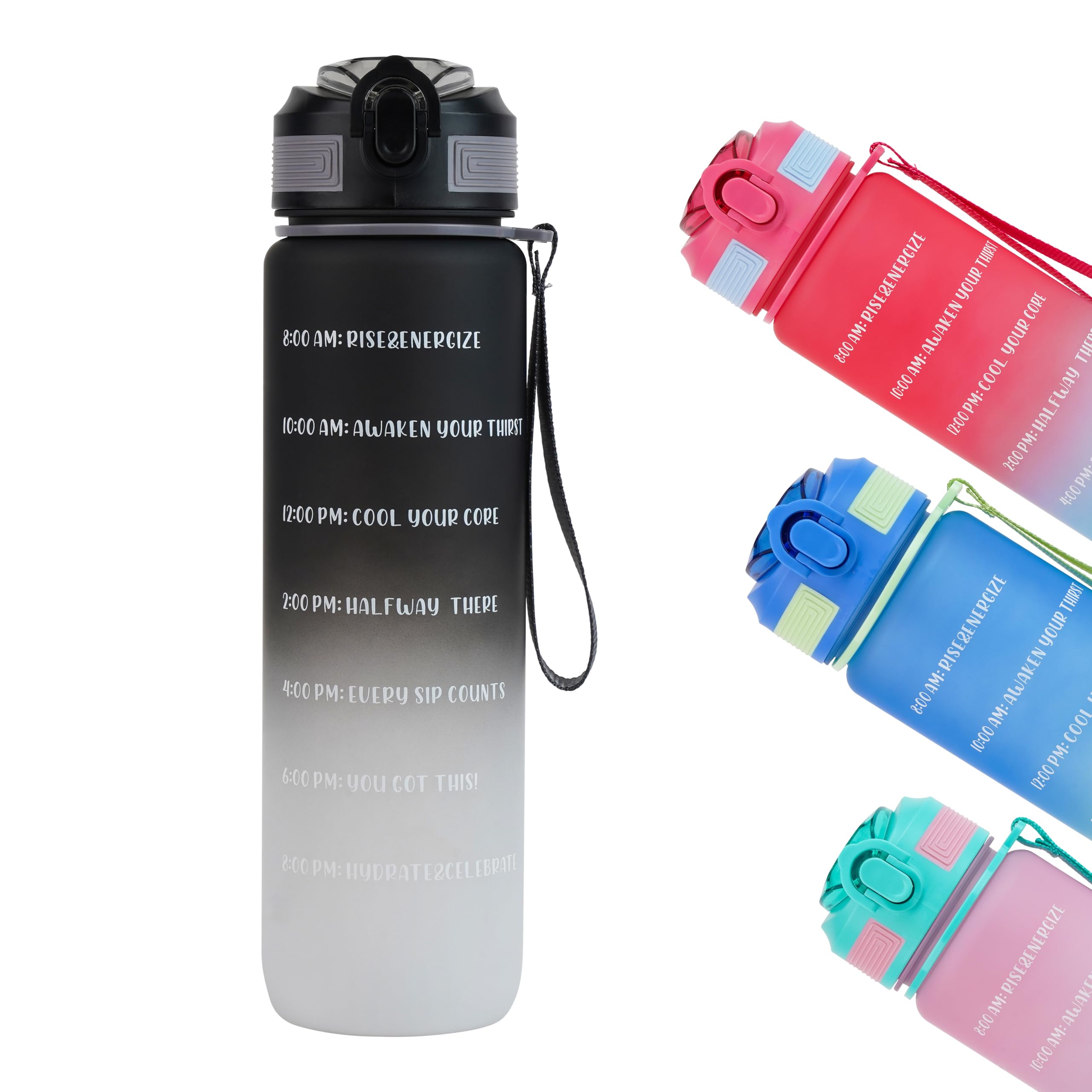 SHOPPOFOBIX Motivational Water Bottle, Spirit GYM Gallon with Time Marker Large Capacity 2000ML, Leakproof BPA Free Fitness Sports Water Bottle (Blue) (Black)