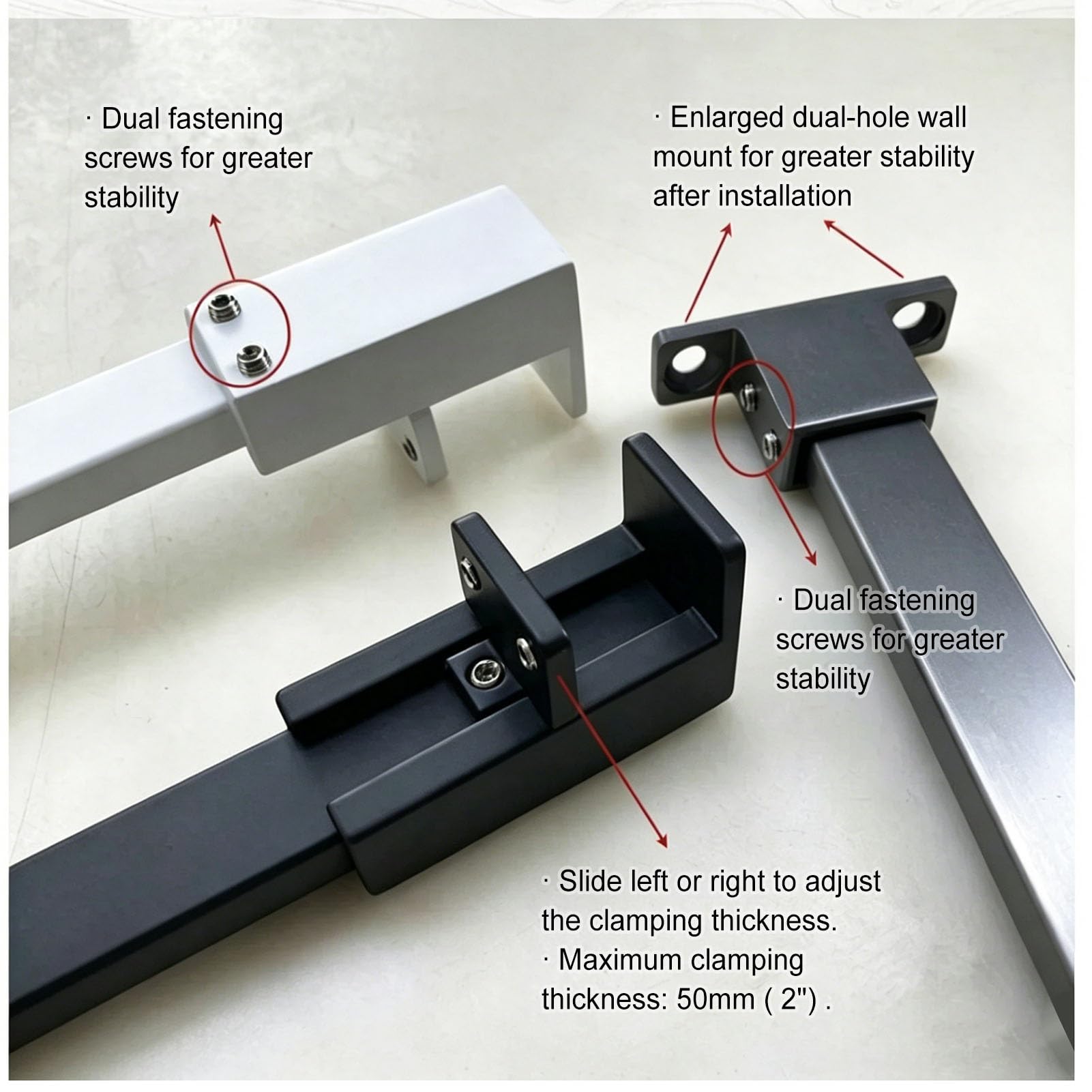 Barra di Supporto in Acciaio Inox per Fissaggio a Parete di pareti Doccia in Vetro - Stabilizzatore Regolabile da 18, 20, 24 e 36 Pollici, Asta di Fissaggio Parete-Vetro di Lunghezza Persona