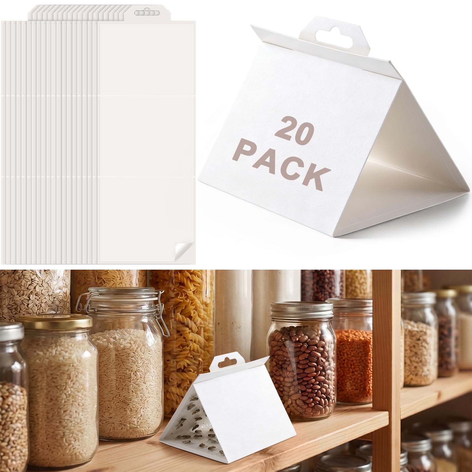 Confezione da 20 trappole per tarme della dispensa, per casa e interni, da appendere, per dispensa di casa, cucina, conservazione degli alimenti e armadio, trappole fisiche appiccicose, senza spruzzo
