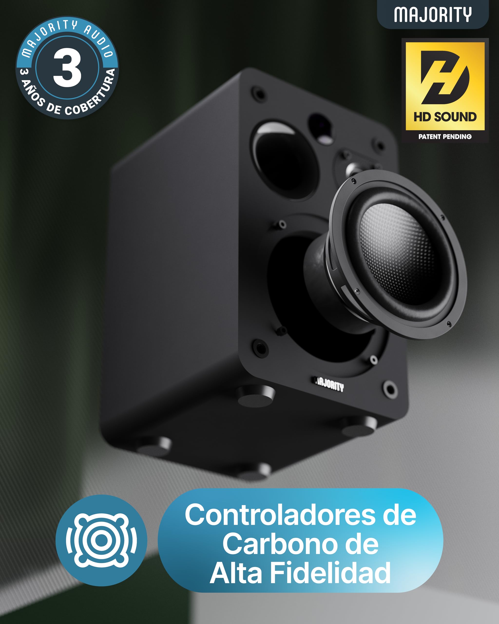 MAJORITY D70X Altavoces Autoamplificados Bluetooth | 70W 2.0 Monitores de Estudio con Conos Fibra de Carbono | Altavoz HiFi con HDMI ARC | Altavoces Activos Mando a Distancia con EQ (Negro)