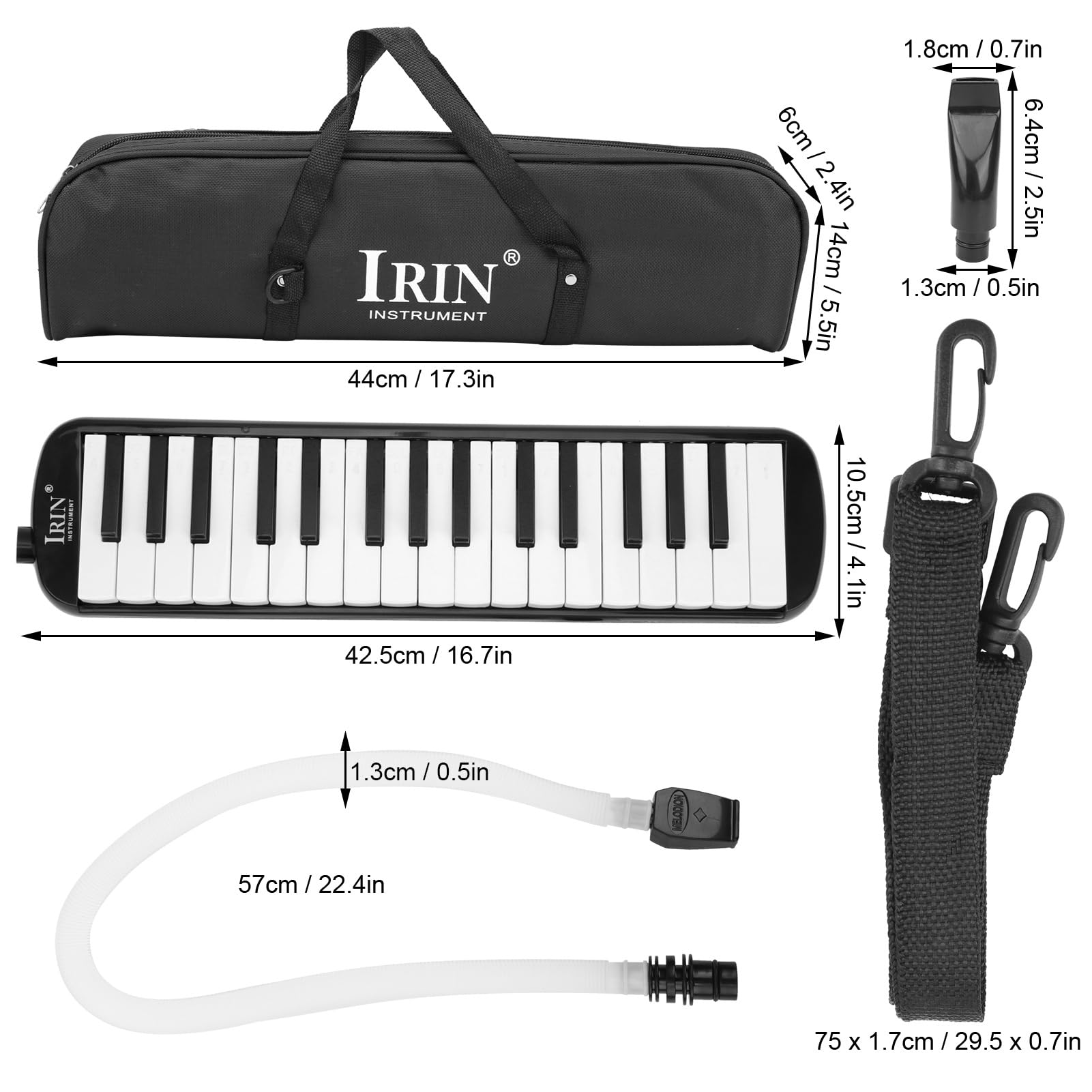 Melodica 32 Key Air Piano Keyboard, Musikinstrument Air Piano Keyboard mit Tragetasche, Kinder Melodica Anfänger Melodica 32 Key für Erwachsene(Schwarz)