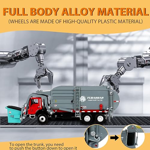 Vista 2 de Modelo de juguete de basura de metal, escala 1:43, reciclaje de metal fundido a presión, basura limpia, basura, basura, transporte, camión