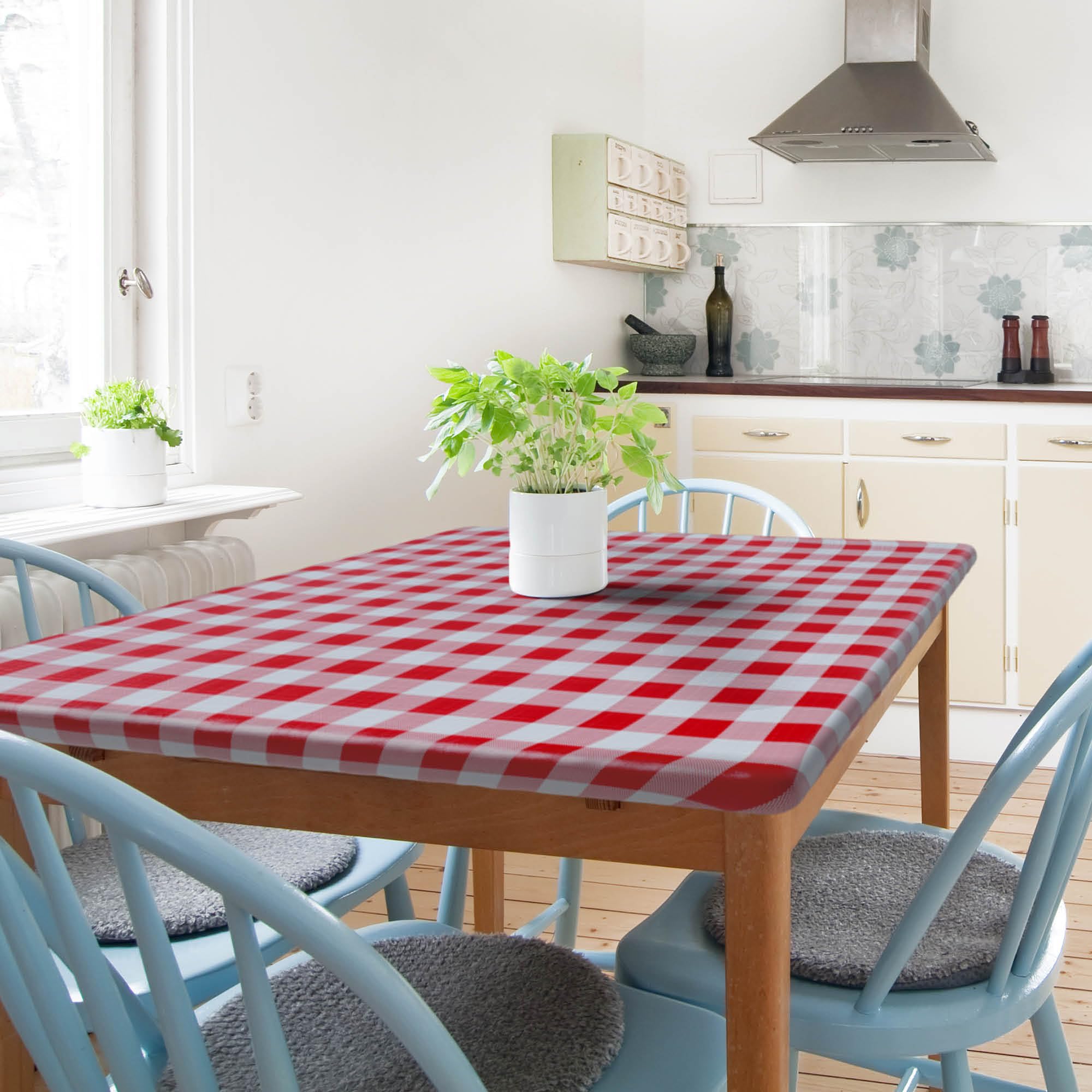 Sorfey Kitchen Tablecloth -Fitted with Elastic, Vinyl with Flannel Back, Fits for Table 36" w x 72" L Rectangle,Water Proof, Easy to Clean, Checked
