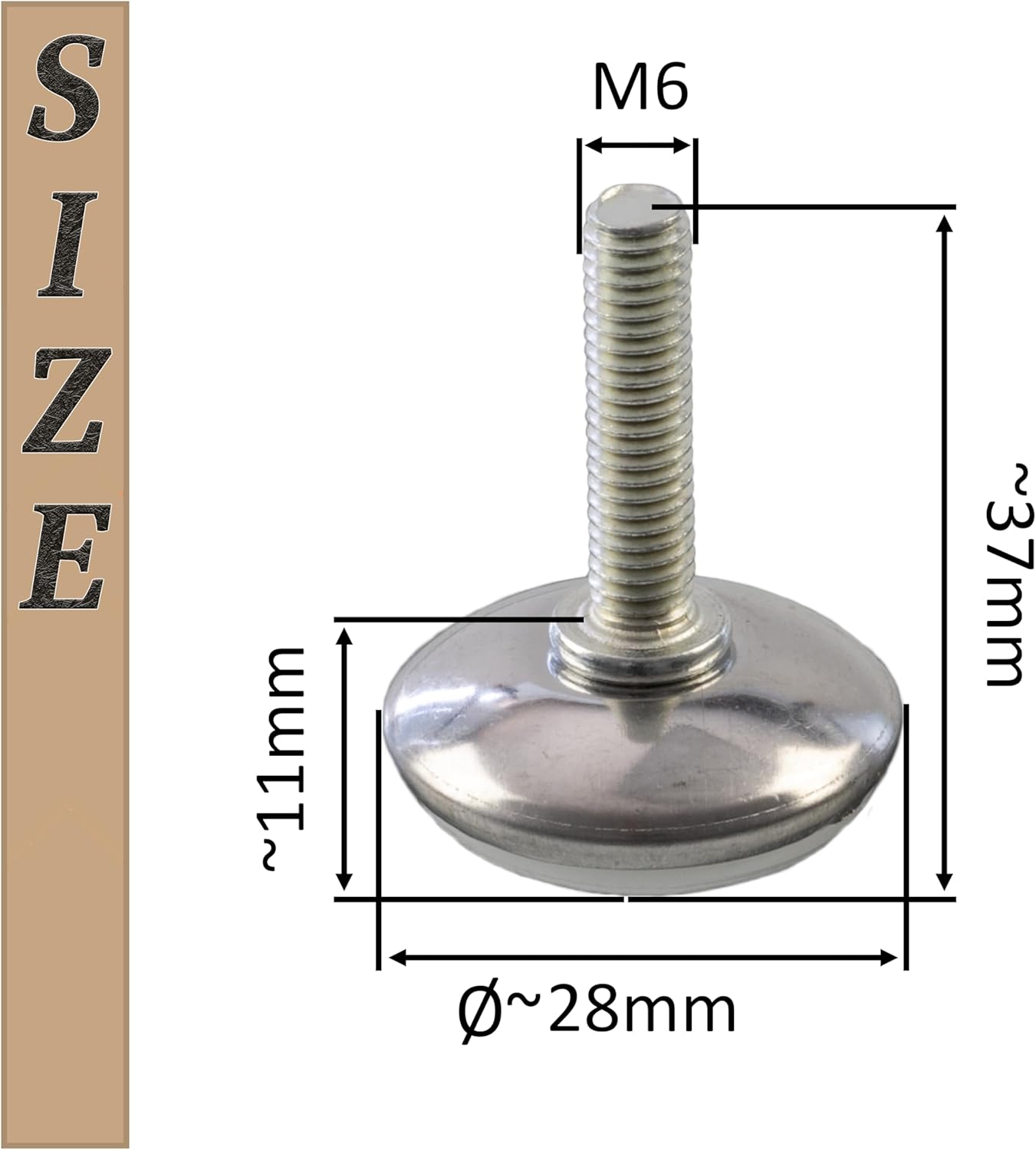 AERZETIX - C74754 - Set of 10 Adjustable M6 Ø28 Screw Furniture Legs - Height 37 mm - Metal and Plastic - Silver Colour - Sofas, Offices