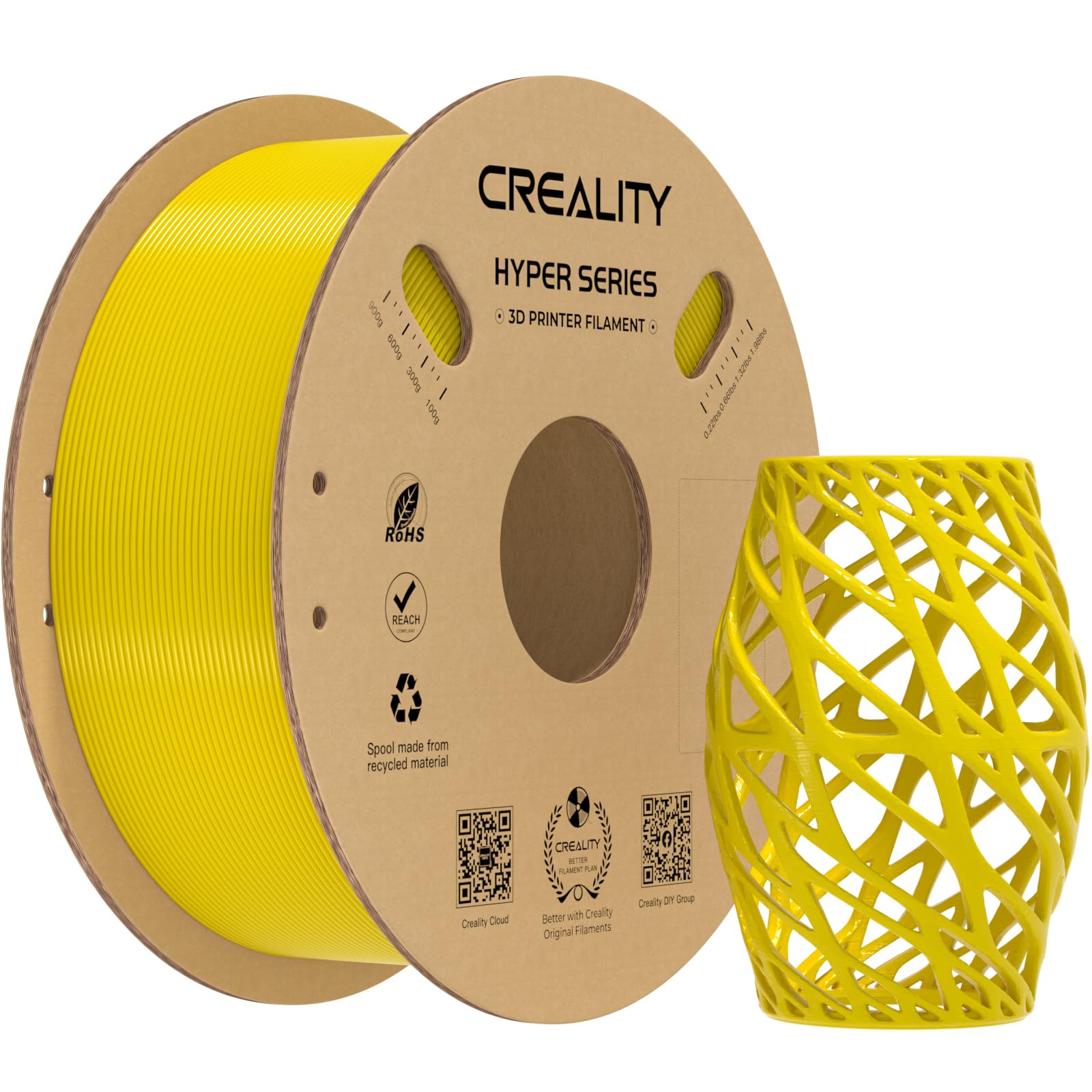 Creality Hyper PETG Filament 1.75mm, Yellow, 1-Pack, 1KG